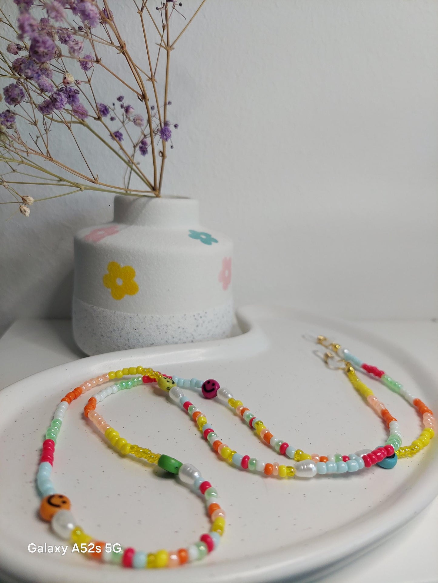Bunte Brillenkette mit Perlen und Smileys | Handgemachte Brillenkette | Sommer | Boho |Perlenkette Brille | Accessoire für Sonnen - Brille