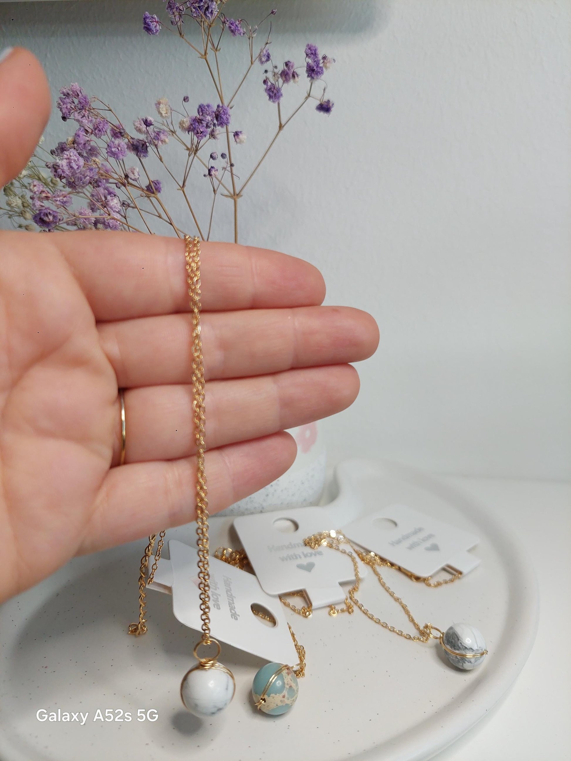 Vergoldete Edelstahl Halskette mit Edelstein-Anhänger | Tigerauge, Rosenquarz, Türkis, Magnesit, Chrysokoll | Boho Schmuck |Geschenk für Sie