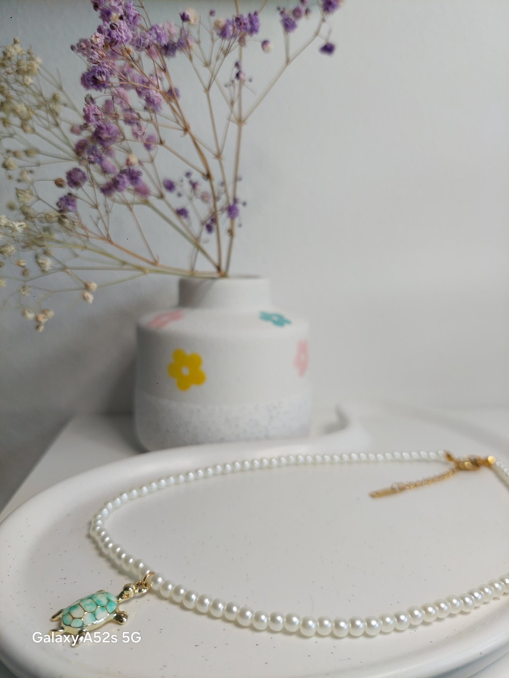 Schildkröten Halskette mit Perlen | Boho Perlenkette | Edelstahl vergoldet | Sommer Schmuck | Schildkröten Anhänger | Handmade| Geschenkidee