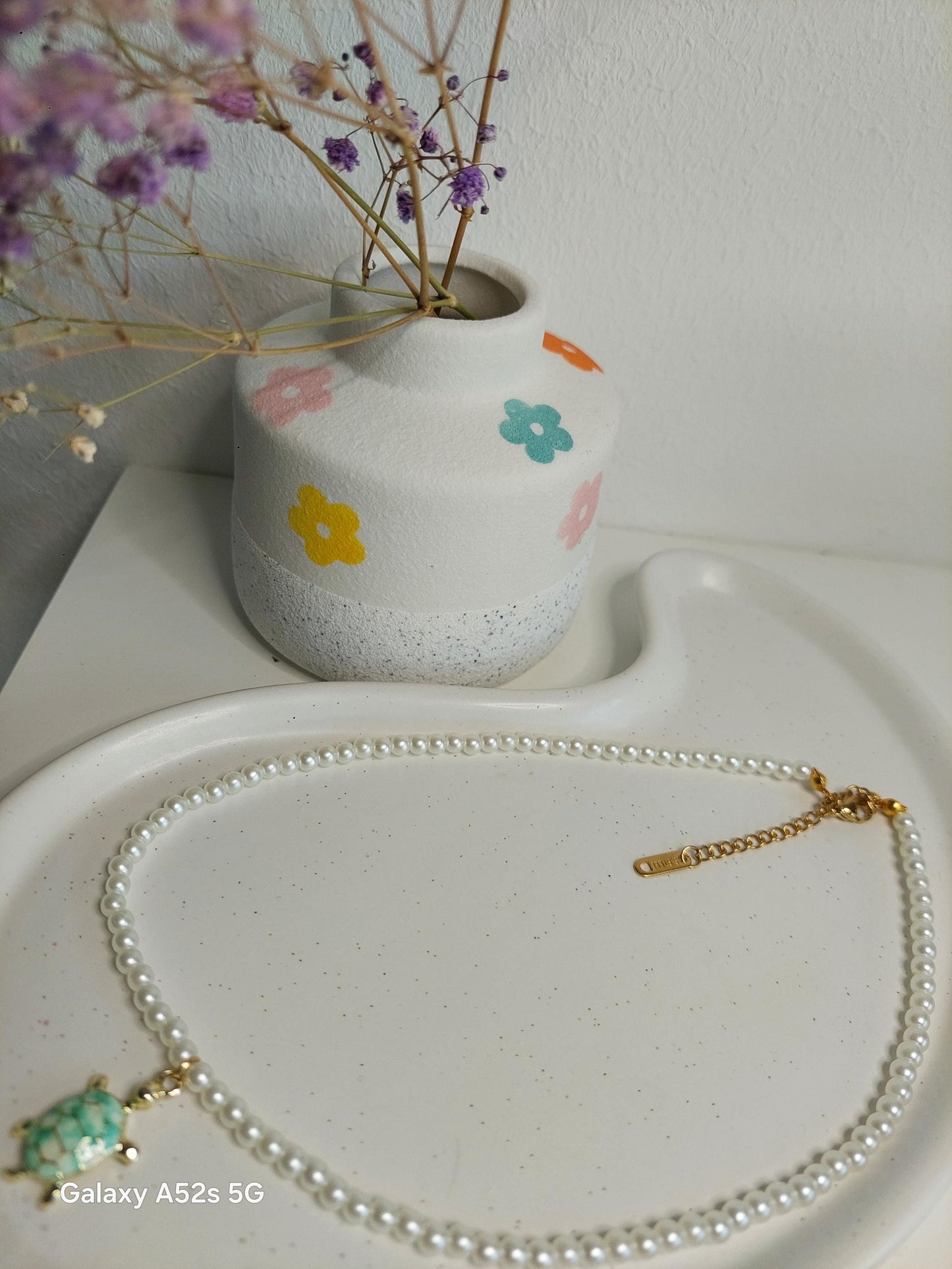 Schildkröten Halskette mit Perlen | Boho Perlenkette | Edelstahl vergoldet | Sommer Schmuck | Schildkröten Anhänger | Handmade| Geschenkidee