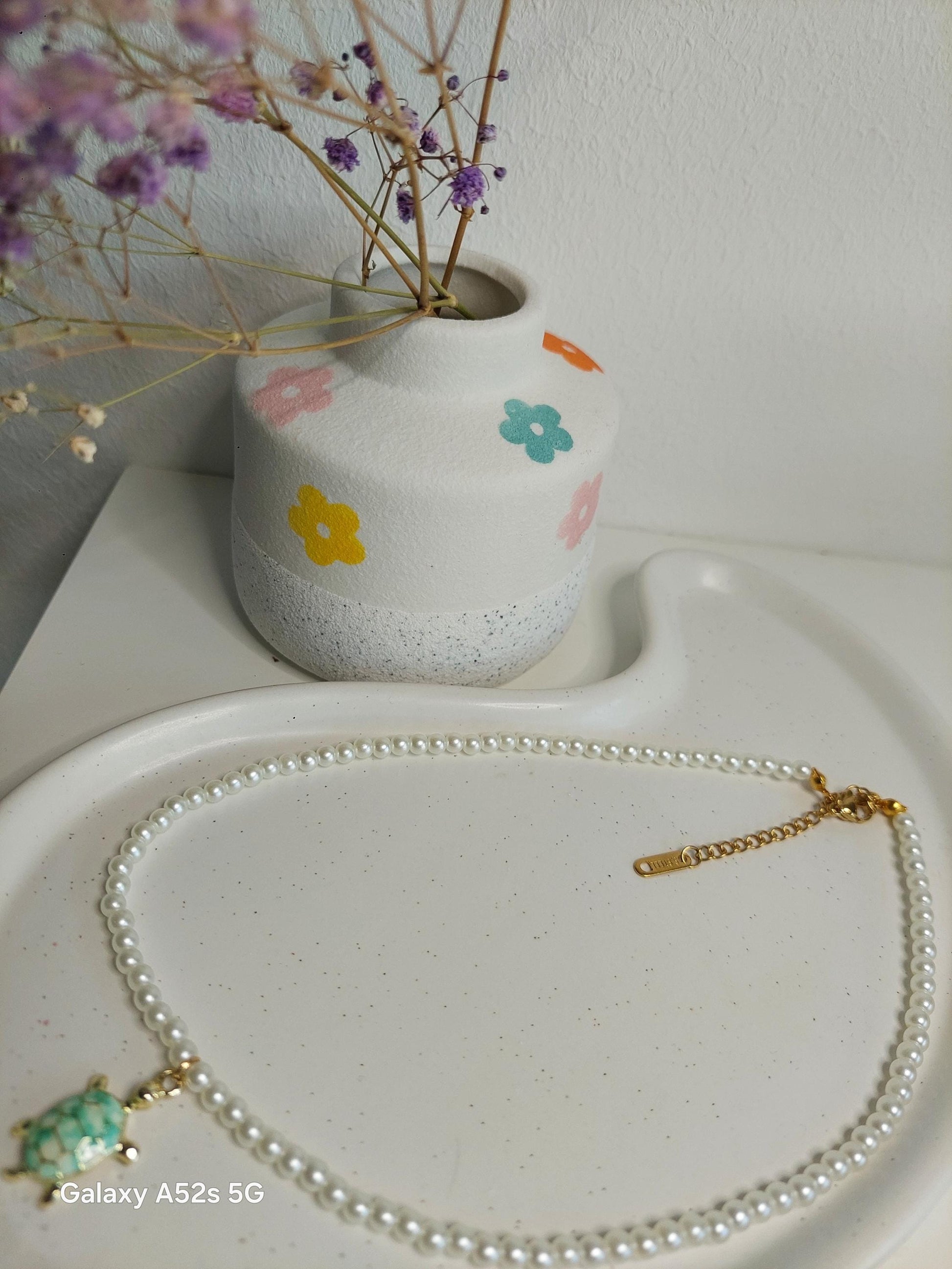 Schildkröten Halskette mit Perlen | Boho Perlenkette | Edelstahl vergoldet | Sommer Schmuck | Schildkröten Anhänger | Handmade| Geschenkidee