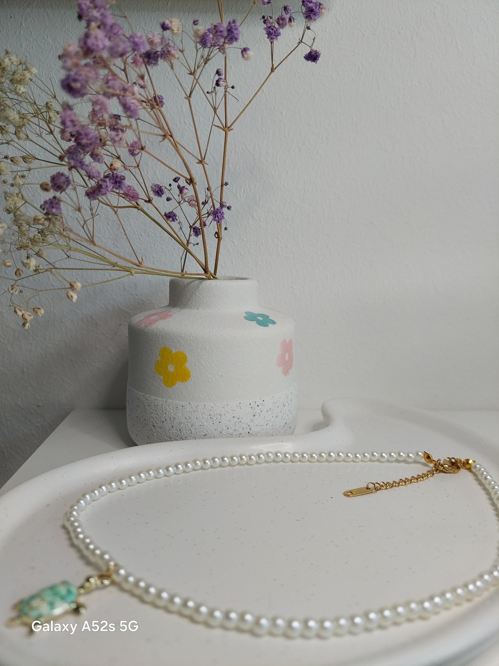 Schildkröten Halskette mit Perlen | Boho Perlenkette | Edelstahl vergoldet | Sommer Schmuck | Schildkröten Anhänger | Handmade| Geschenkidee