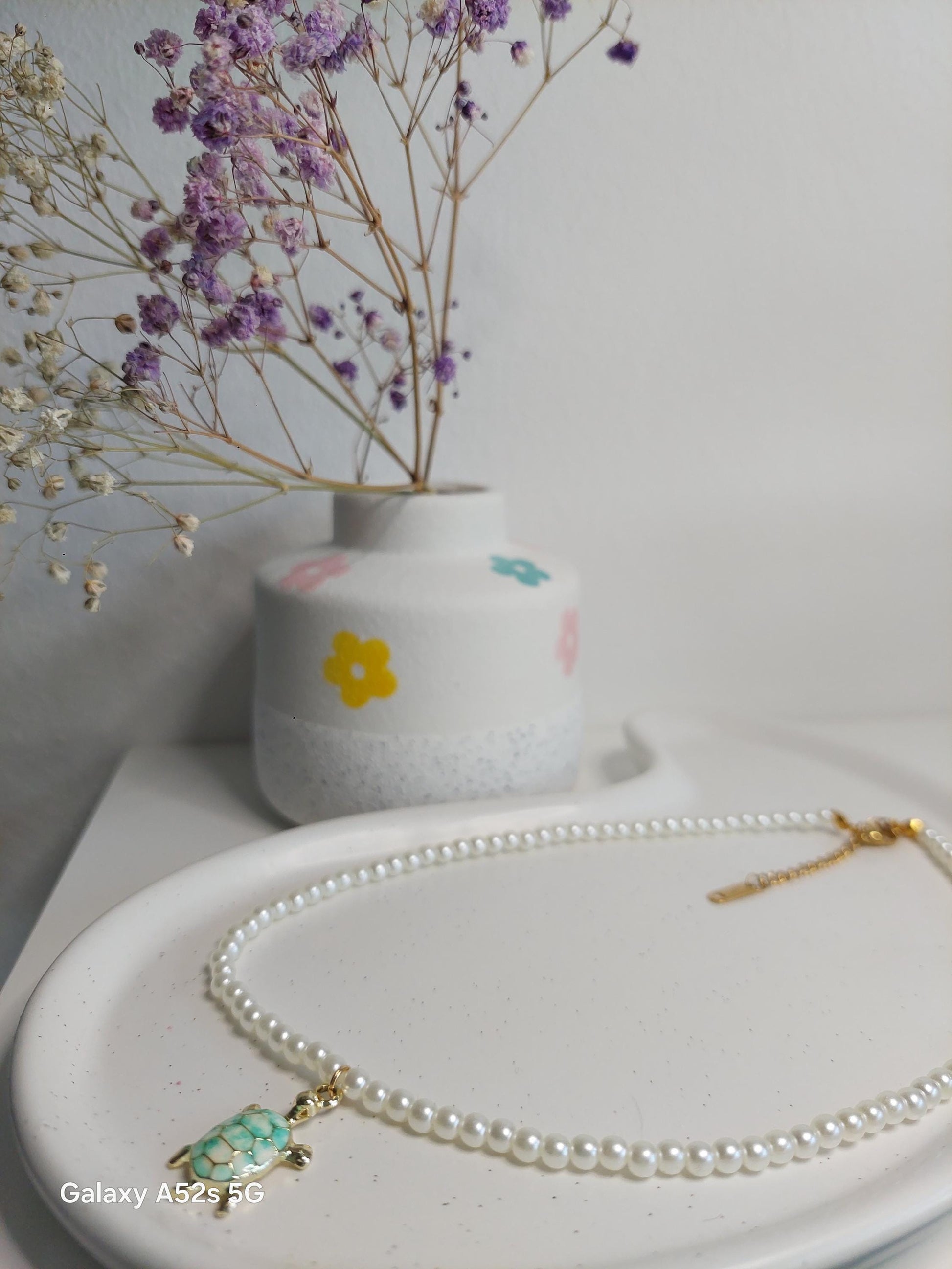 Schildkröten Halskette mit Perlen | Boho Perlenkette | Edelstahl vergoldet | Sommer Schmuck | Schildkröten Anhänger | Handmade| Geschenkidee