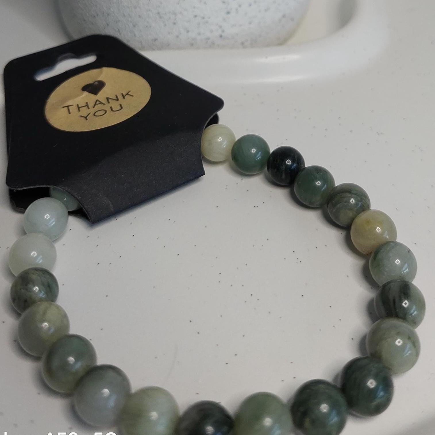 Edelstein Armband | Heilstein Armband aus echten Steinen | New Beginnings Erdbeerquarz, Moosachat, Jade | Gummiband | Handgemachtes Geschenk
