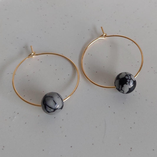 Creolen mit Lavaperlen & Achat | Edelstahl vergoldet | Boho Ohrringe | Edelstein Schmuck | Handmade | Statement Perlenohrringe | Hochzeit