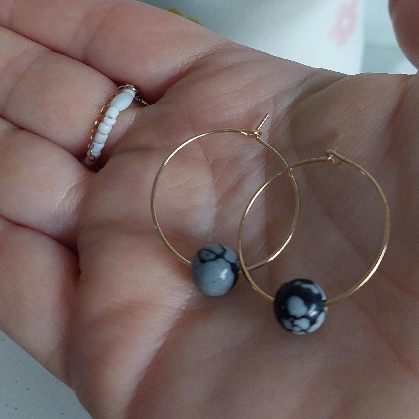 Creolen mit Lavaperlen & Achat | Edelstahl vergoldet | Boho Ohrringe | Edelstein Schmuck | Handmade | Statement Perlenohrringe | Hochzeit