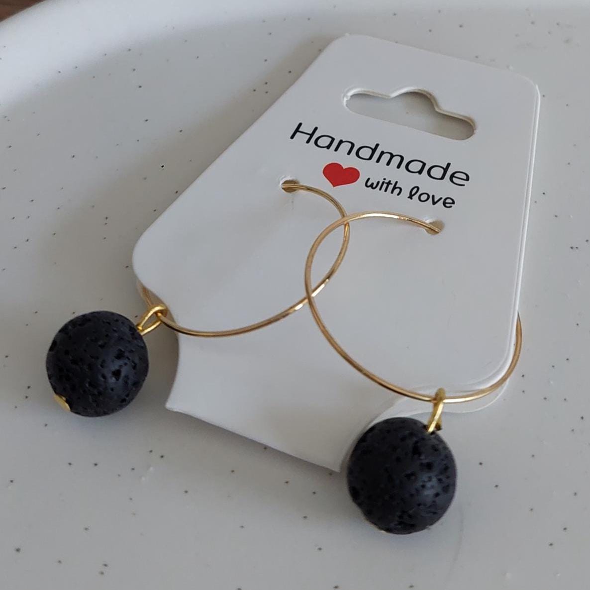 Creolen mit Lavaperlen & Achat | Edelstahl vergoldet | Boho Ohrringe | Edelstein Schmuck | Handmade | Statement Perlenohrringe | Hochzeit