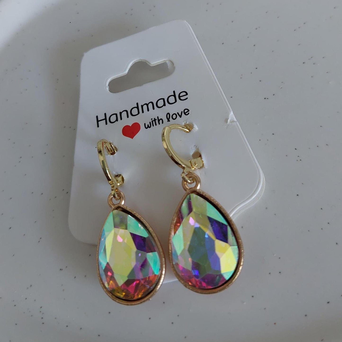 Tropfenohrringe Regenbogen | Hochzeit | Statement Ohrhänger | Gold | Glitzer Schmuck | Bunt | Funkelnd | Boho | Geschenkidee für Frauen