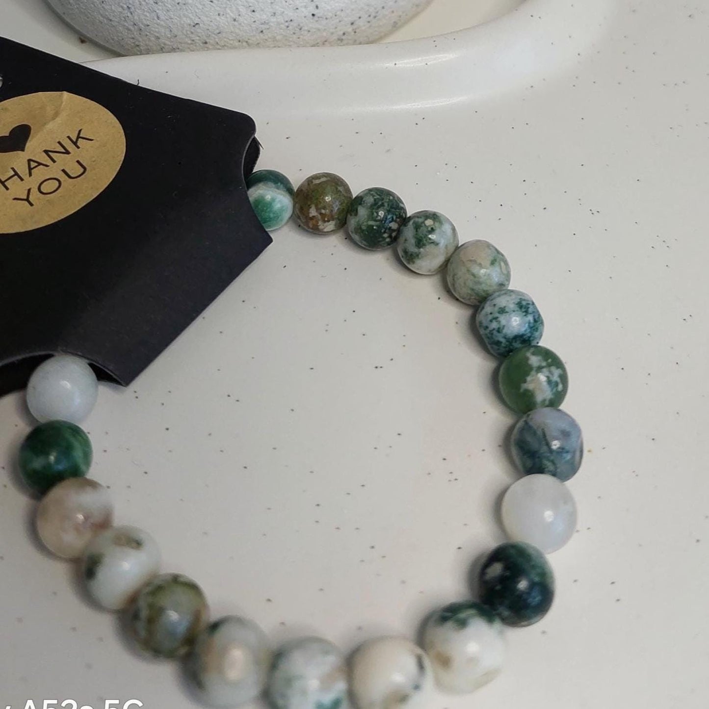 Edelstein Armband | Heilstein Armband aus echten Steinen | New Beginnings Erdbeerquarz, Moosachat, Jade | Gummiband | Handgemachtes Geschenk