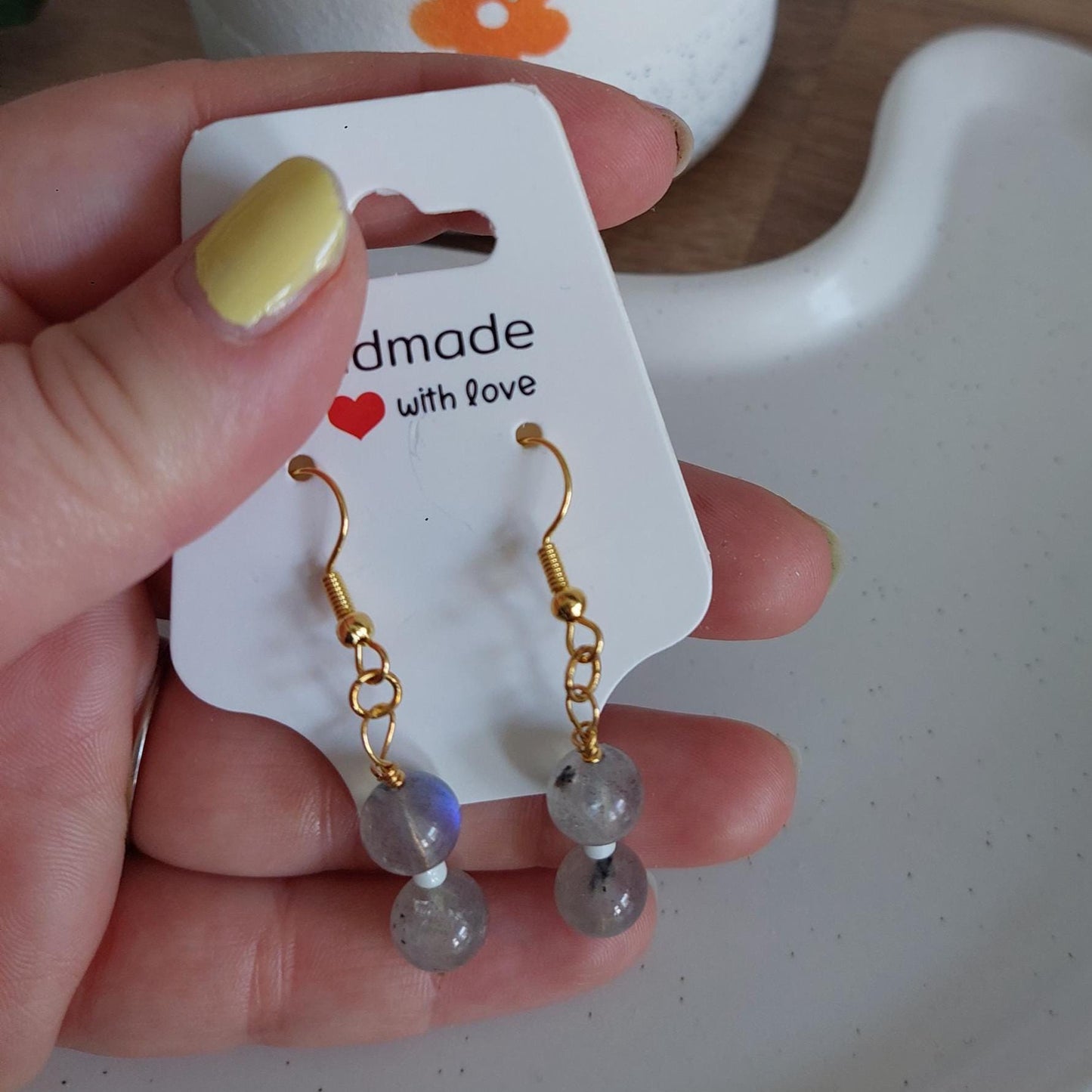 Vergoldete Hängeohrringe mit Lava & Unakit | Boho Edelstein Ohrringe | Edelstahl Gold | Handmade Schmuck | Statement Ohrhänger | für Sie