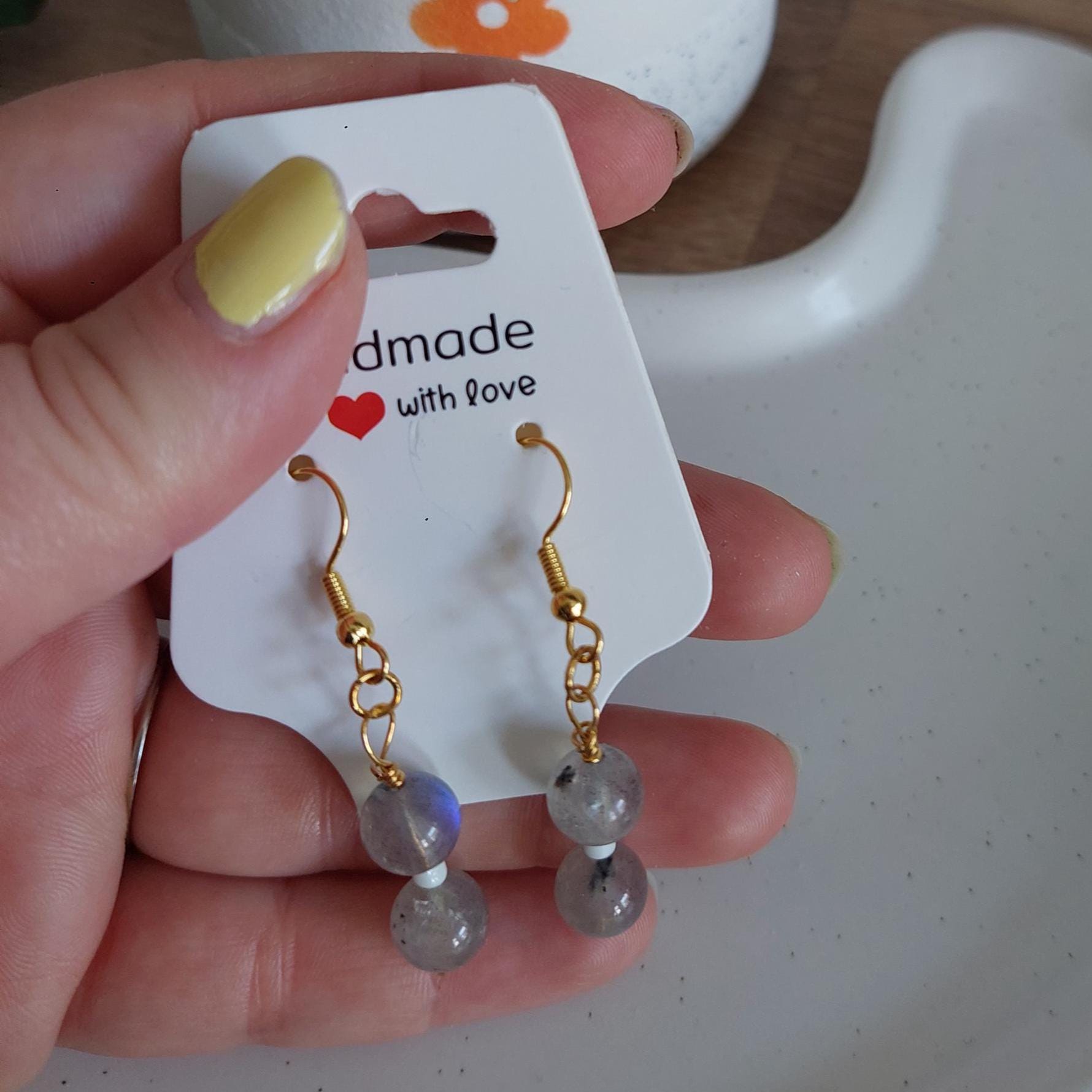 Vergoldete Hängeohrringe mit Lava & Unakit | Boho Edelstein Ohrringe | Edelstahl Gold | Handmade Schmuck | Statement Ohrhänger | für Sie