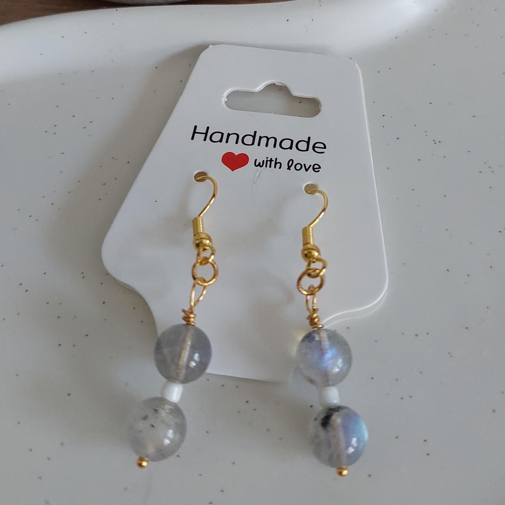 Vergoldete Hängeohrringe mit Lava & Unakit | Boho Edelstein Ohrringe | Edelstahl Gold | Handmade Schmuck | Statement Ohrhänger | für Sie