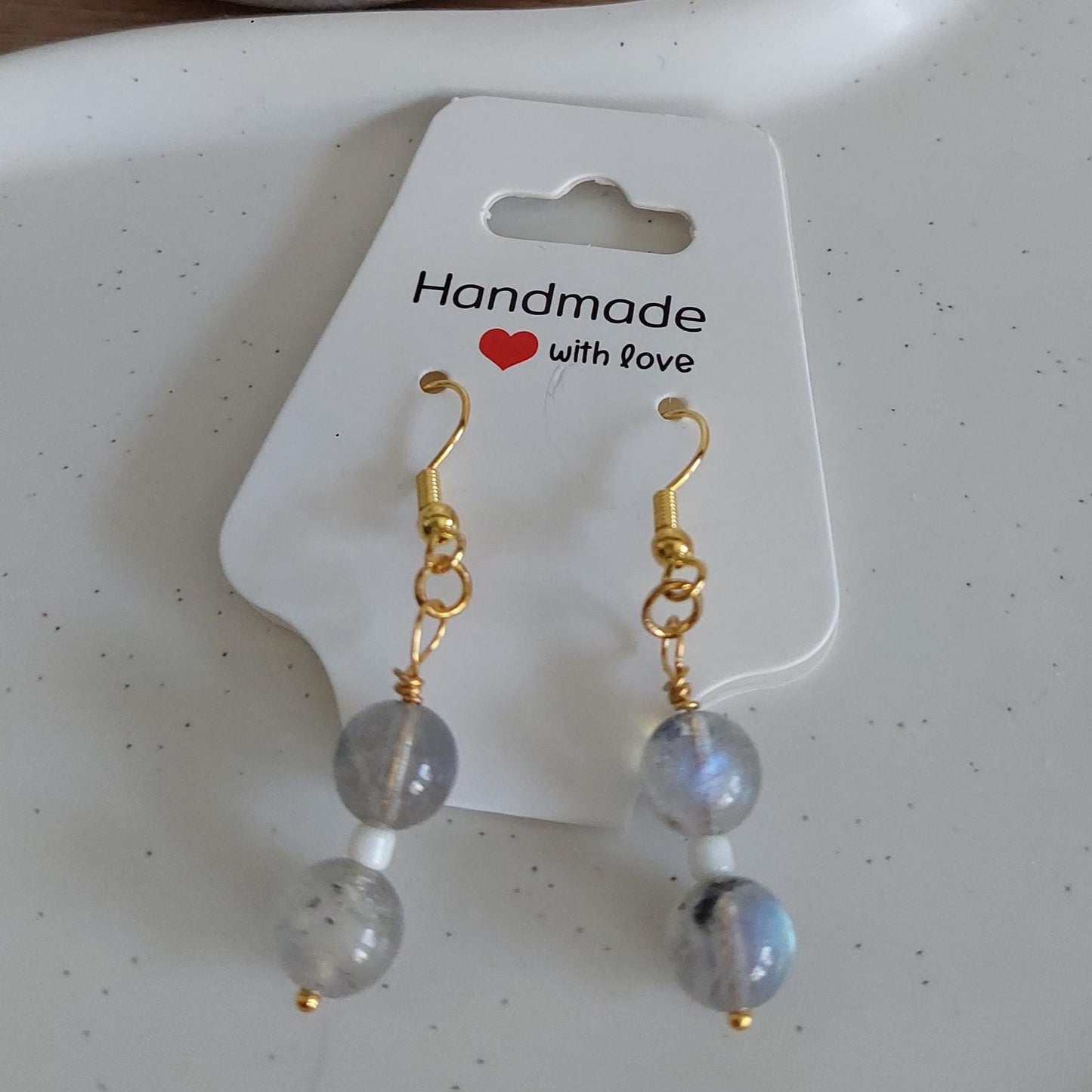 Vergoldete Hängeohrringe mit Lava & Unakit | Boho Edelstein Ohrringe | Edelstahl Gold | Handmade Schmuck | Statement Ohrhänger | für Sie