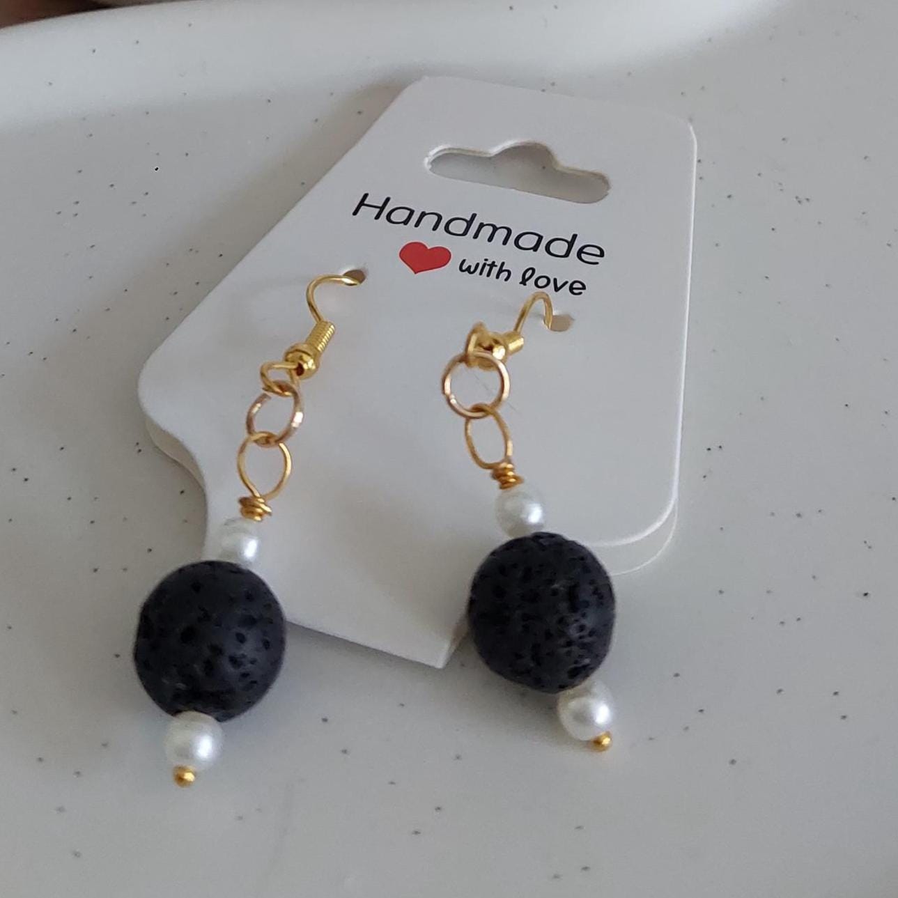 Vergoldete Hängeohrringe mit Lava & Unakit | Boho Edelstein Ohrringe | Edelstahl Gold | Handmade Schmuck | Statement Ohrhänger | für Sie