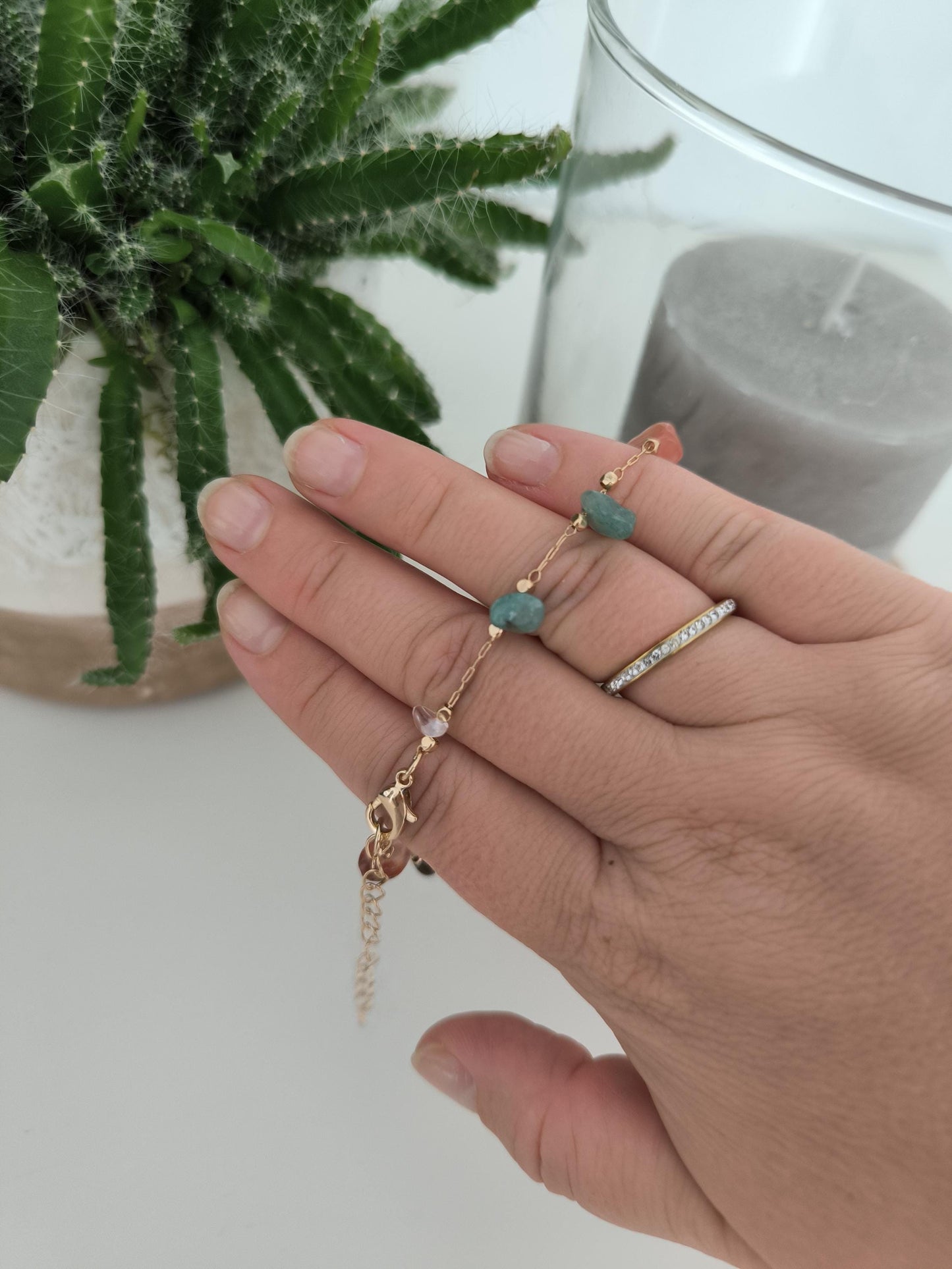 Edelstahl Armband vergoldet mit Edelsteinen – Amethyst, Tigerauge, Bergkristall, Jade – Schmuck Geschenk Damen Armband | Boho | Heilung
