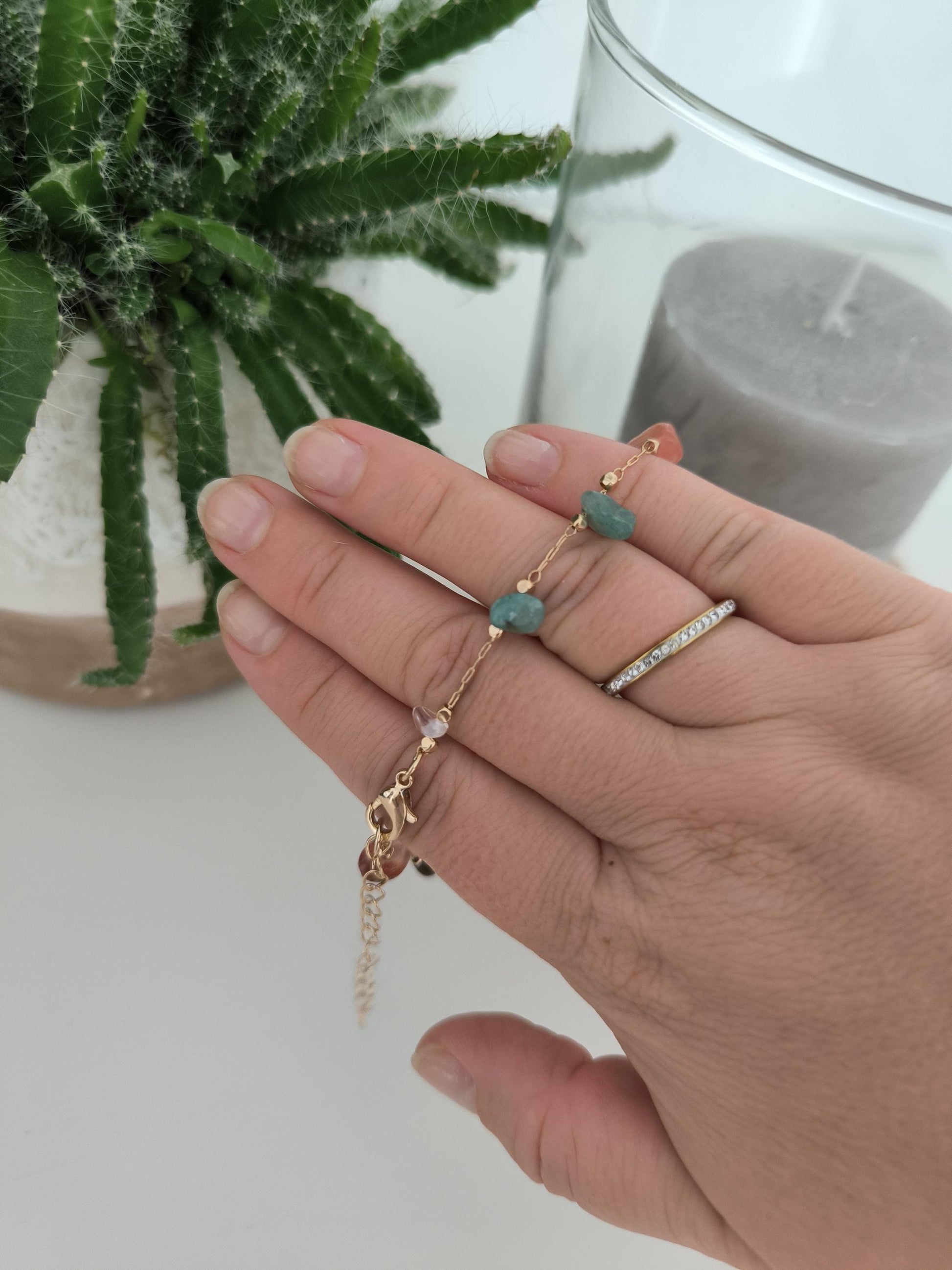 Edelstahl Armband vergoldet mit Edelsteinen – Amethyst, Tigerauge, Bergkristall, Jade – Schmuck Geschenk Damen Armband | Boho | Heilung
