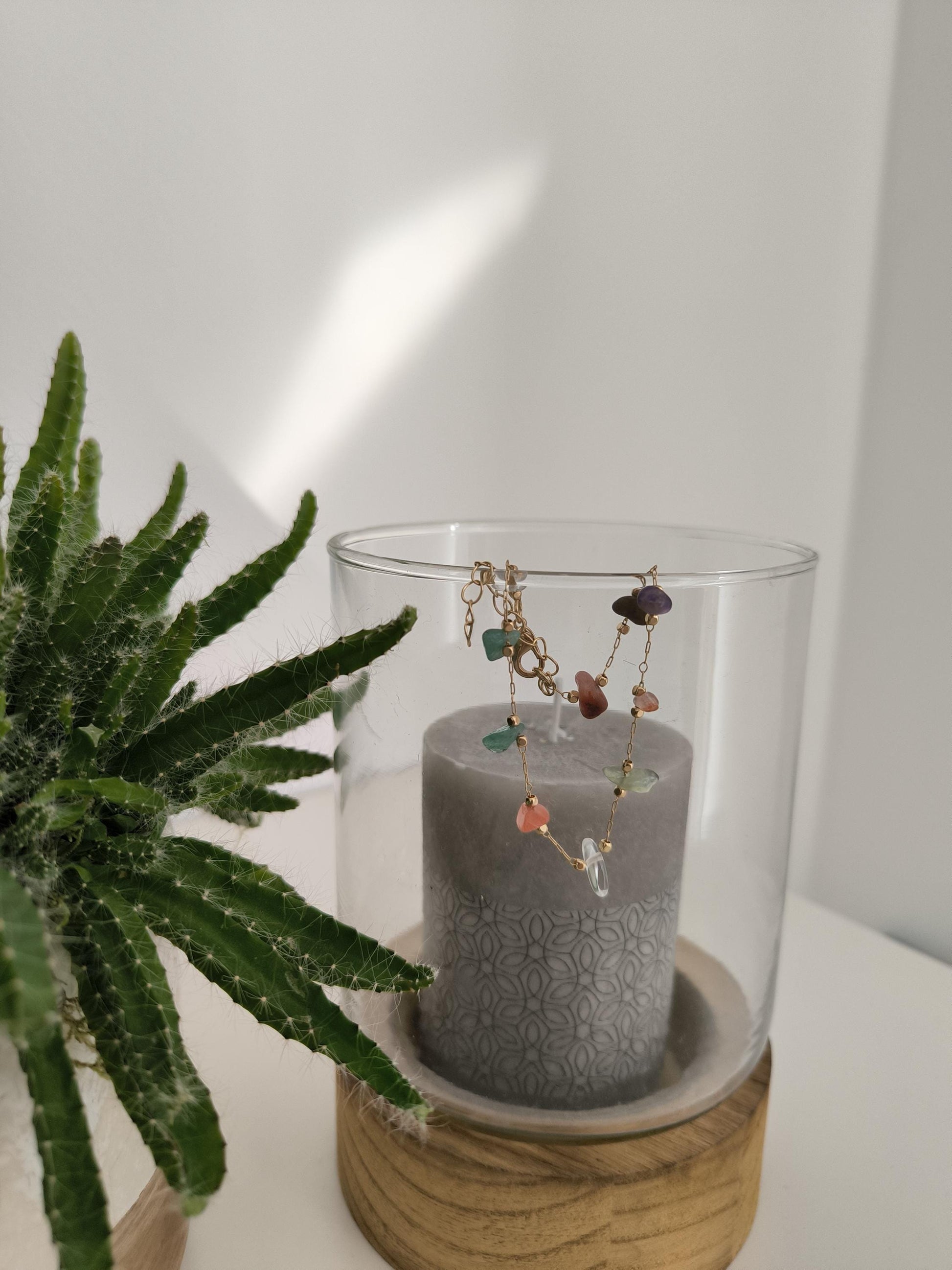 Edelstahl Armband vergoldet mit Edelsteinen – Amethyst, Tigerauge, Bergkristall, Jade – Schmuck Geschenk Damen Armband | Boho | Heilung