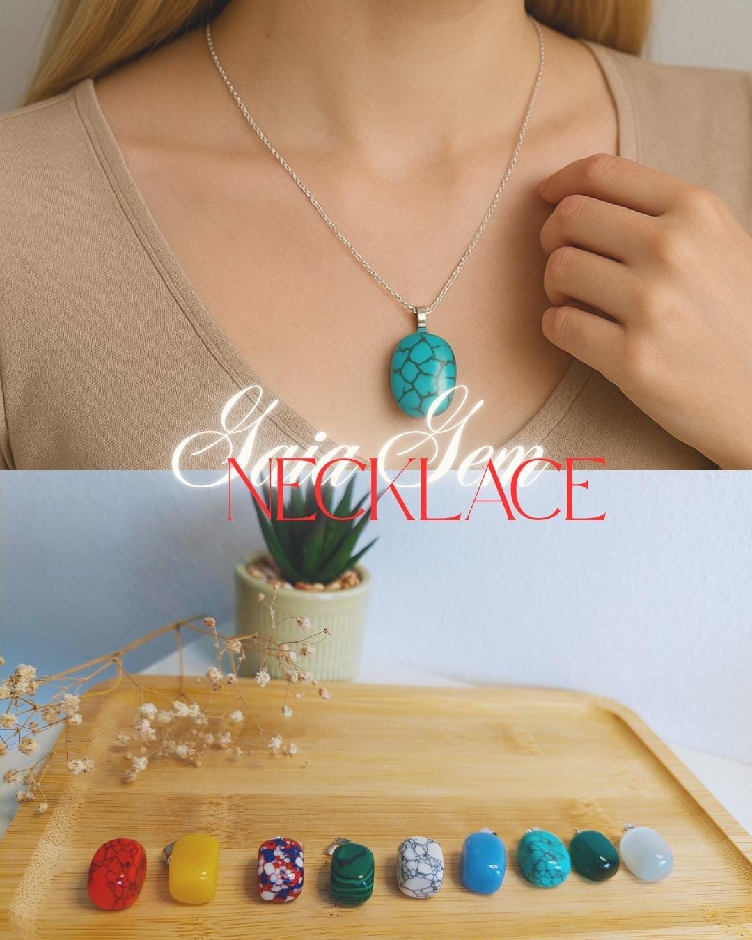 Gemstone Necklace – Natural Stone Pendant on Leather or Steel Chain – Handmade Crystal Jewelry - Boho - Unisex - Gift for her -