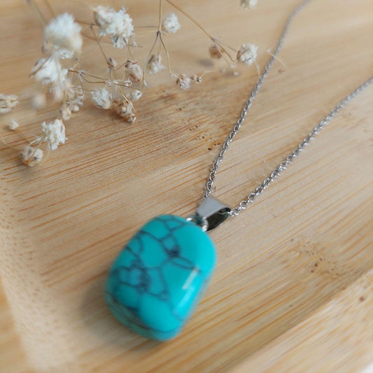 Gemstone Necklace – Natural Stone Pendant on Leather or Steel Chain – Handmade Crystal Jewelry - Boho - Unisex - Gift for her -