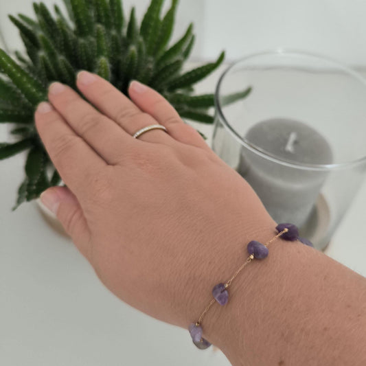Edelstahl Armband vergoldet mit Edelsteinen – Amethyst, Tigerauge, Bergkristall, Jade – Schmuck Geschenk Damen Armband | Boho | Heilung