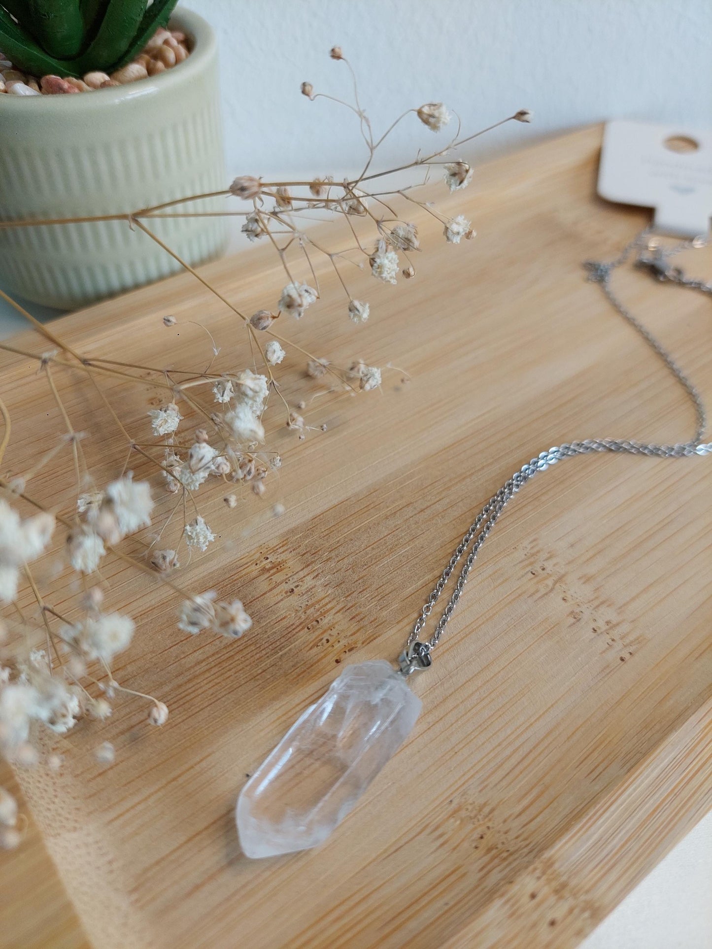 Bergkristall Kette aus Edlstahl oder Lederband – Heilstein Schmuck, Kristall Anhänger XS S M, Naturstein Halskette, Boho, Geschenk für Sie