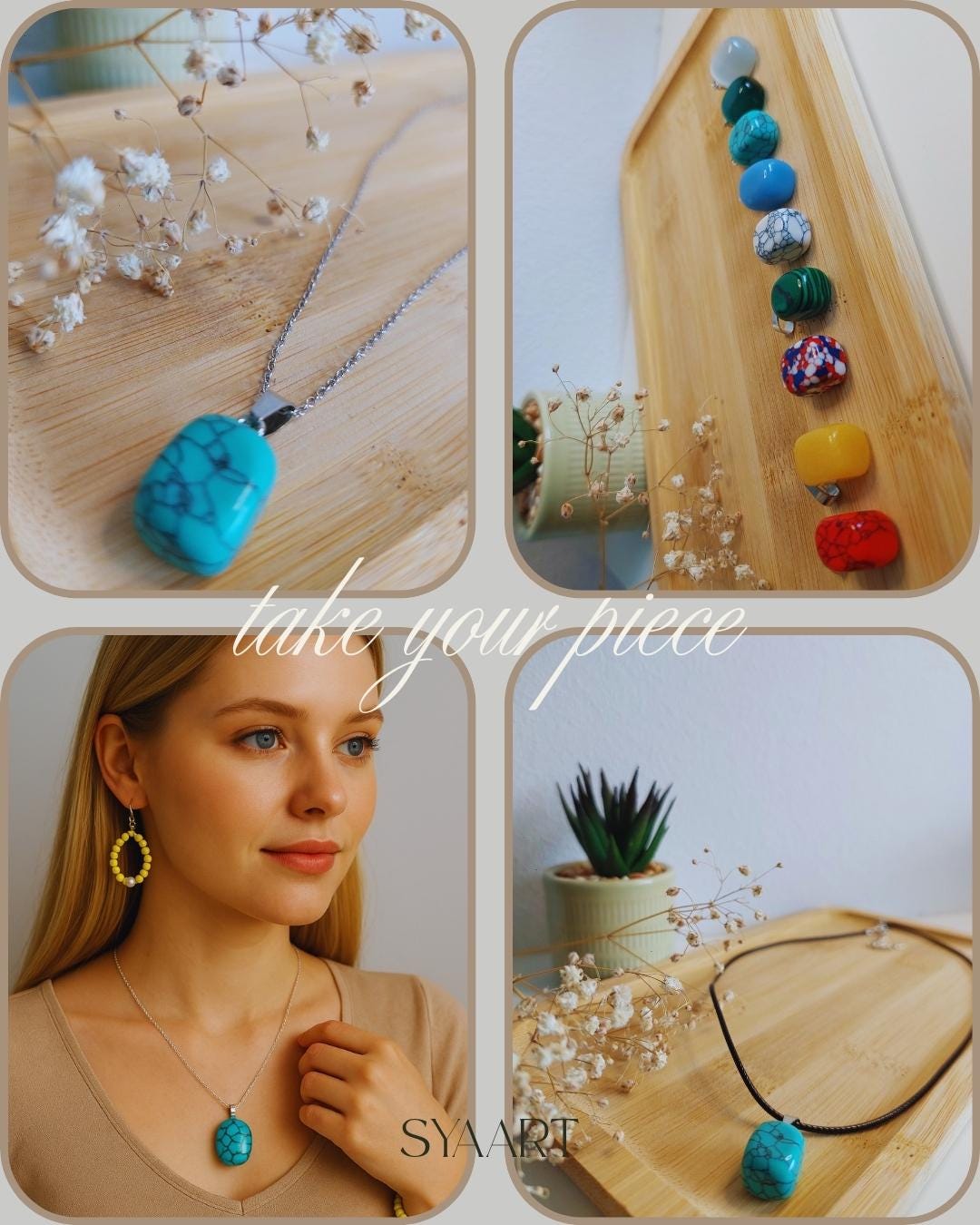 Gemstone Necklace – Natural Stone Pendant on Leather or Steel Chain – Handmade Crystal Jewelry - Boho - Unisex - Gift for her -