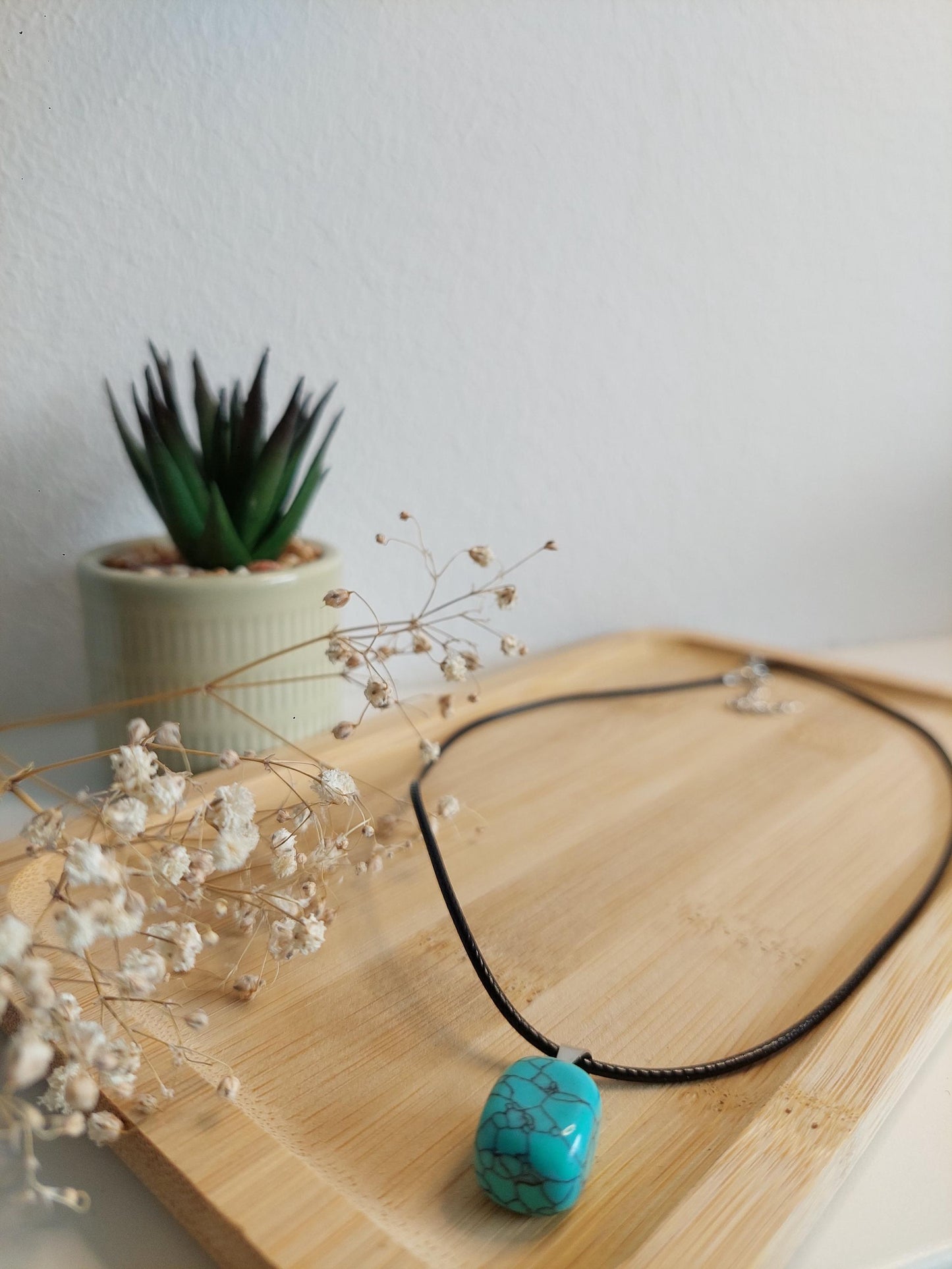 Gemstone Necklace – Natural Stone Pendant on Leather or Steel Chain – Handmade Crystal Jewelry - Boho - Unisex - Gift for her -