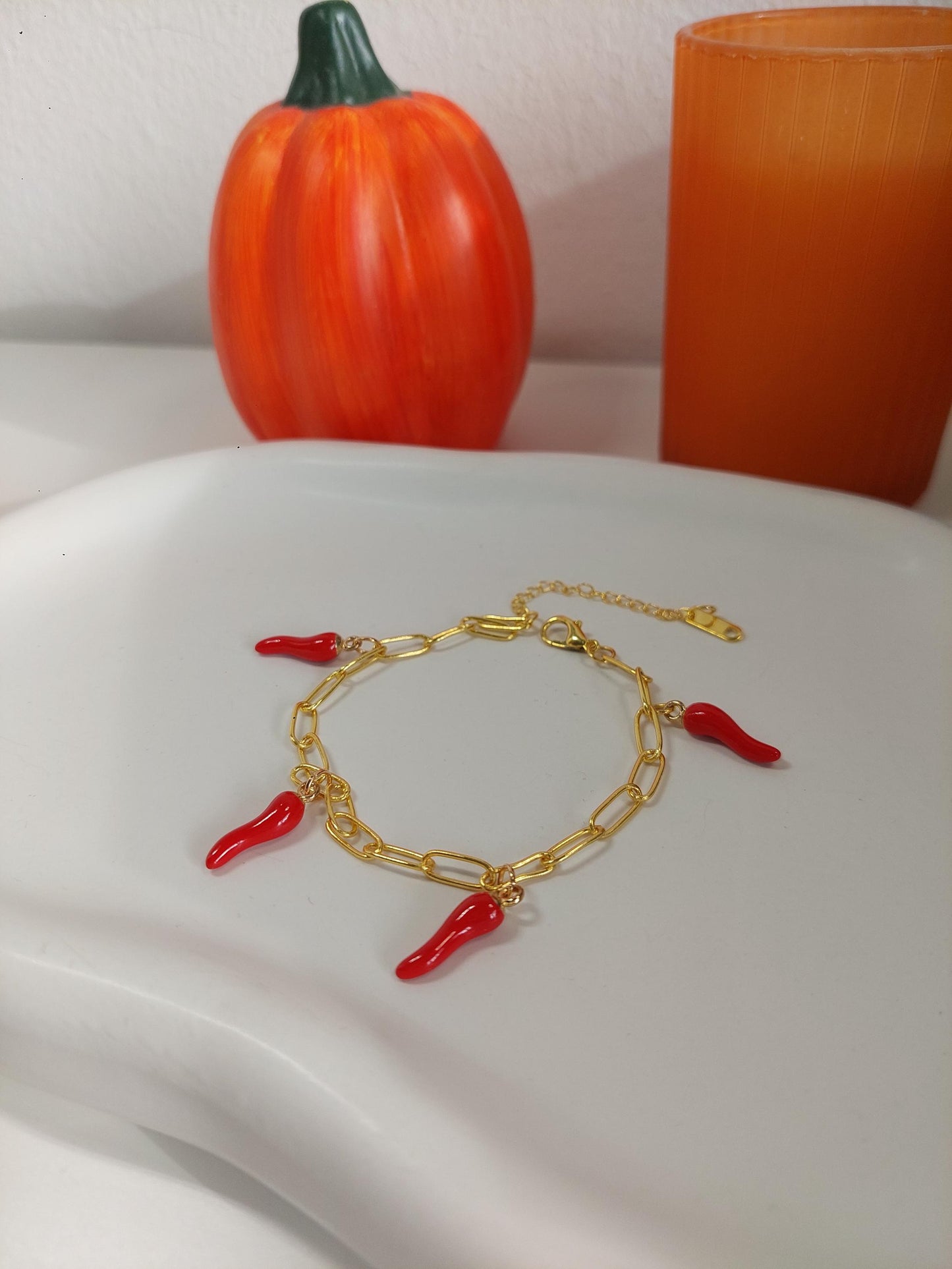 Goldenes Edelstahl Bettelarmband, Charm Bracelet mit Anhängern, Perlen, vergoldet, zeitloser Schmuck, Fruit, Flower, Butterfly, Gift for Her