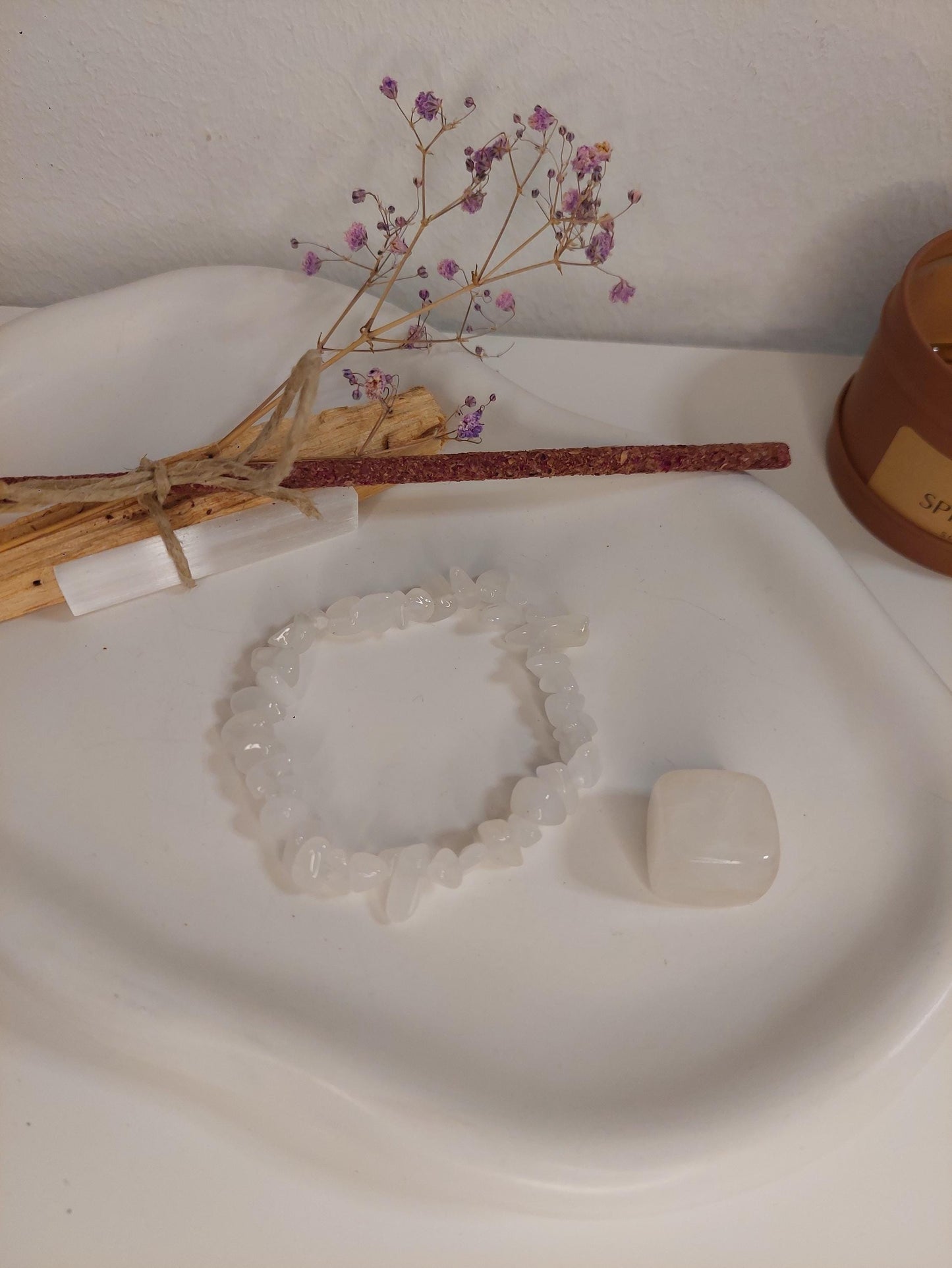 Rauhnächte Ritual – Palo Santo, Selenit Stab, Rosen Räucherstäbchen, Edelstein-Armband & Heilstein | Geschenkset • Cleansing • Spiritual Kit