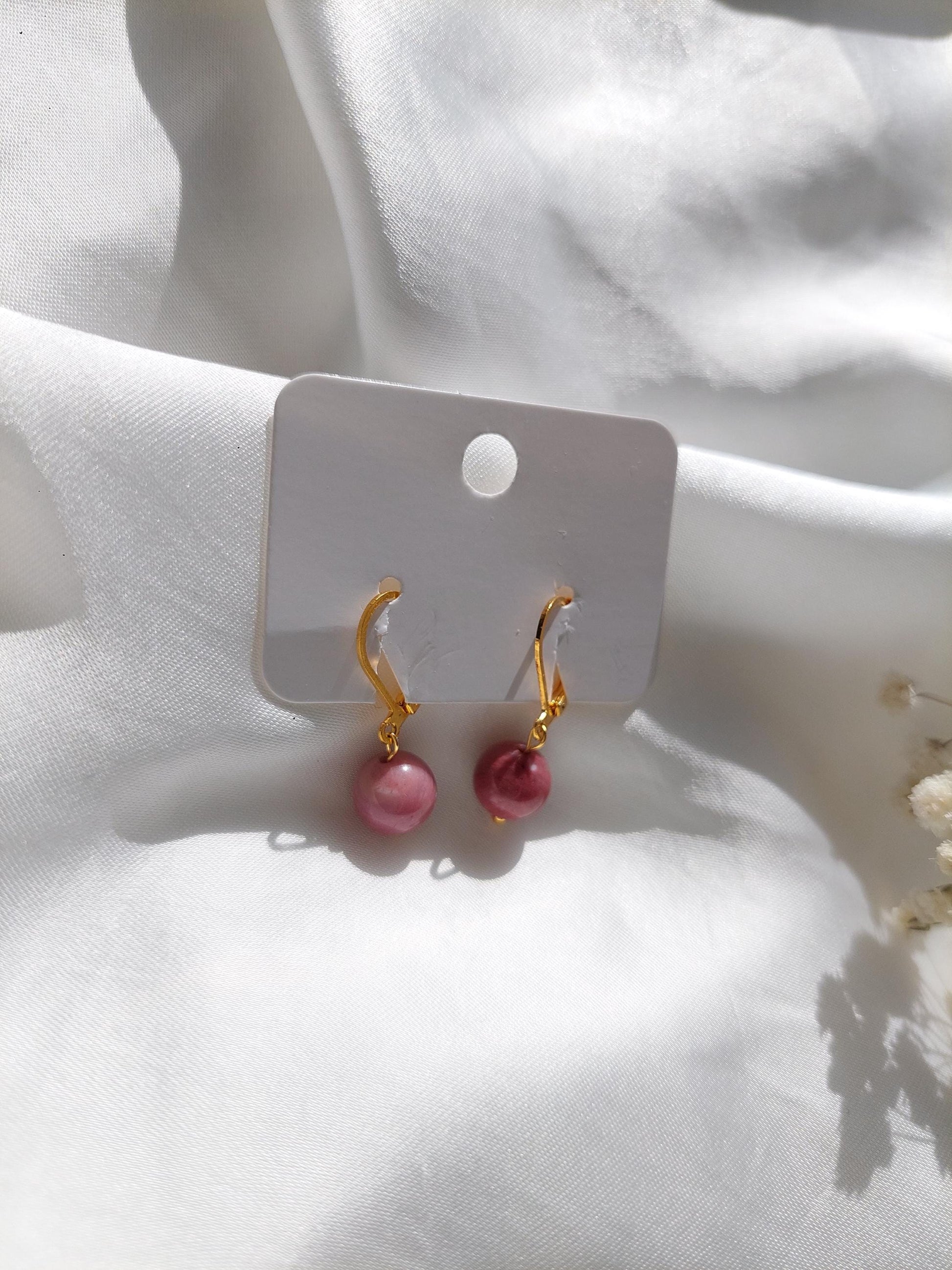 Grün Pinke Edelstein Ohrringe Gold | Minimalistische Creolen | Edelstahl Vergoldet | Natürlicher Schmuck | Geschenk für Sie