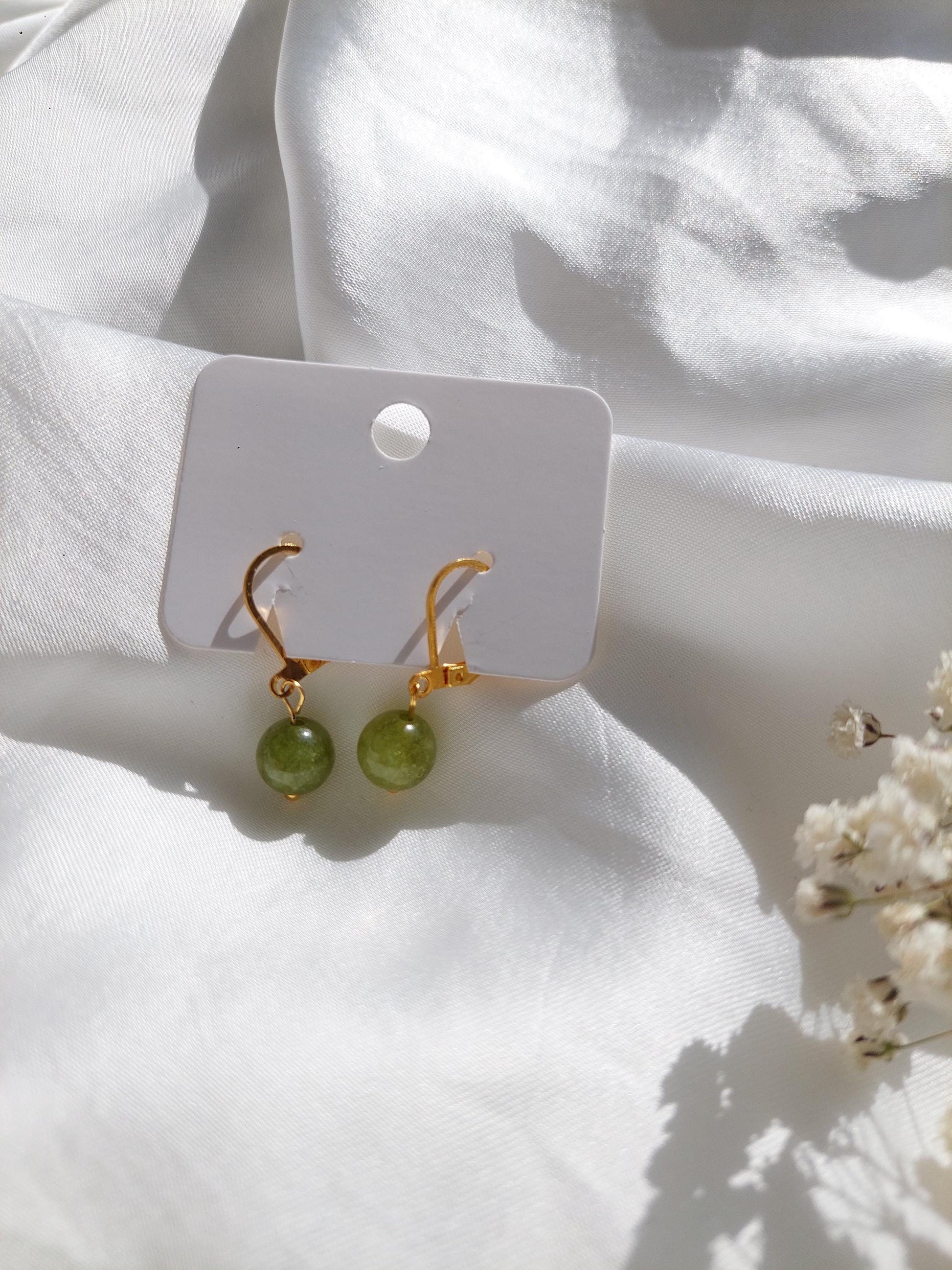 Grün Pinke Edelstein Ohrringe Gold | Minimalistische Creolen | Edelstahl Vergoldet | Natürlicher Schmuck | Geschenk für Sie