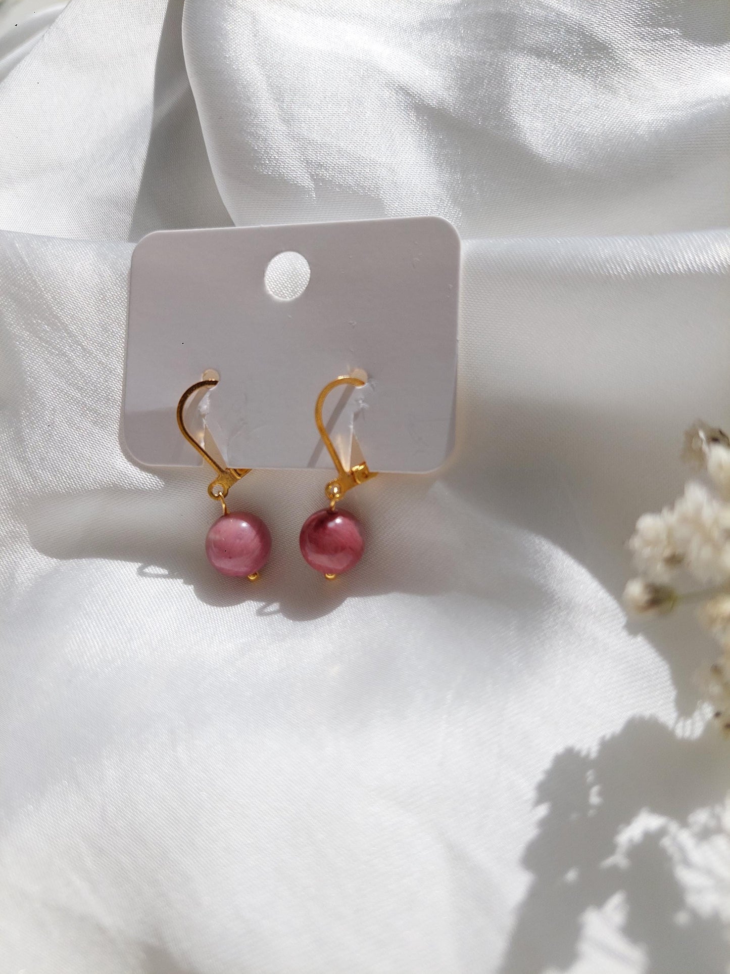 Grün Pinke Edelstein Ohrringe Gold | Minimalistische Creolen | Edelstahl Vergoldet | Natürlicher Schmuck | Geschenk für Sie