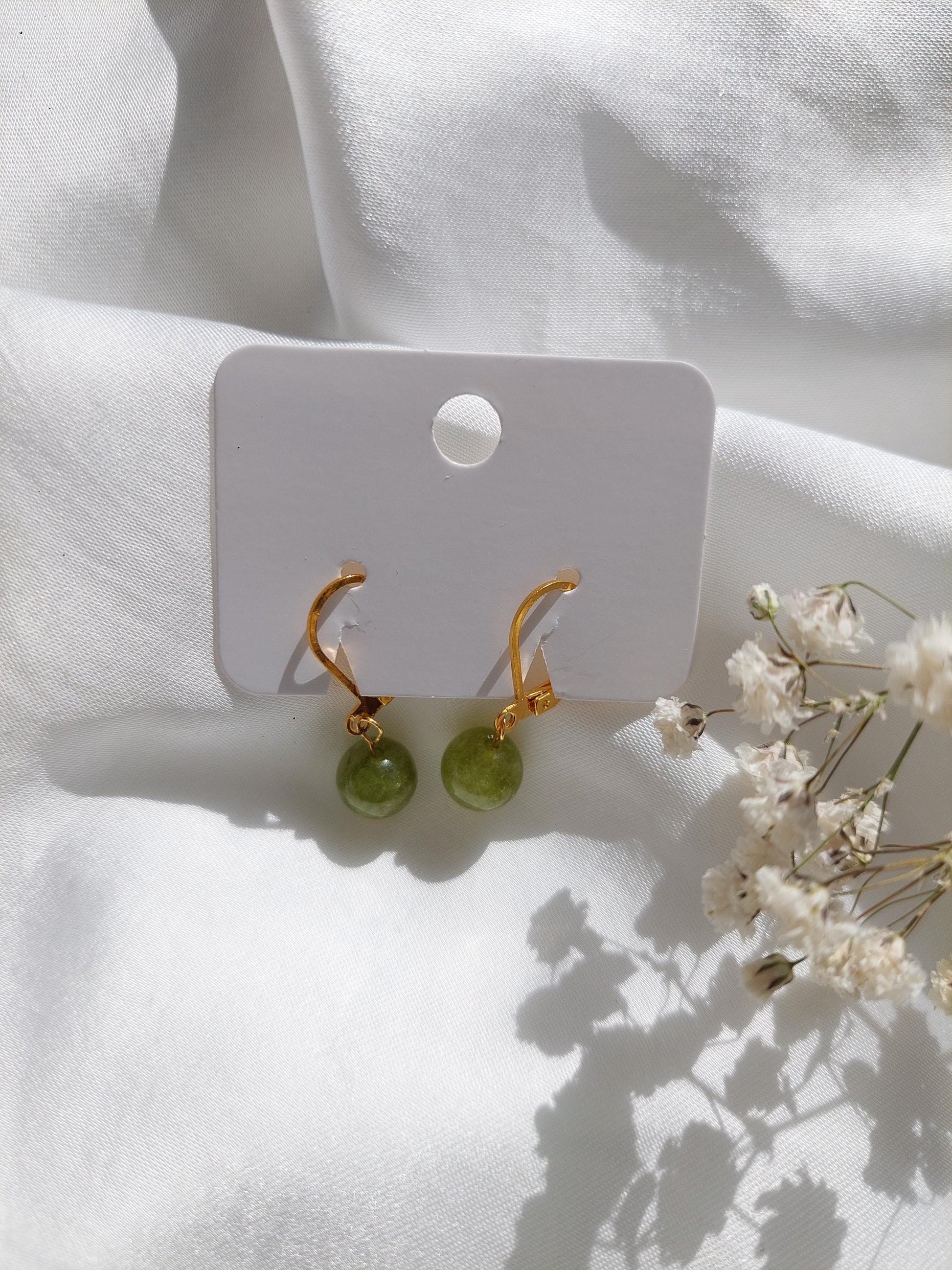 Grün Pinke Edelstein Ohrringe Gold | Minimalistische Creolen | Edelstahl Vergoldet | Natürlicher Schmuck | Geschenk für Sie