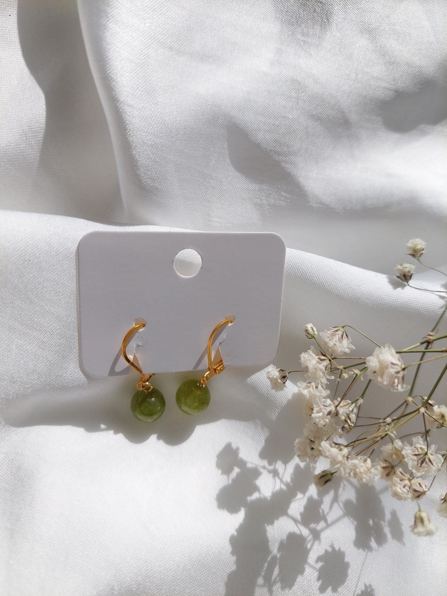 Grün Pinke Edelstein Ohrringe Gold | Minimalistische Creolen | Edelstahl Vergoldet | Natürlicher Schmuck | Geschenk für Sie