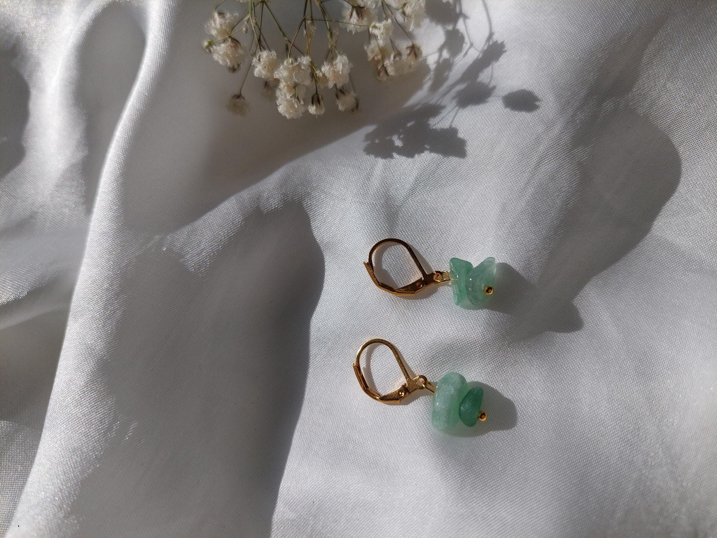 Grüne Jade Ohrringe Gold | Edelstein Schmuck | Edelstahl Vergoldet | Boho Ohrringe | Natürliche Jade Creolen | Geschenk für sie | Elegant