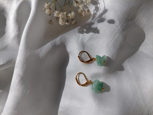 Grüne Jade Ohrringe Gold | Edelstein Schmuck | Edelstahl Vergoldet | Boho Ohrringe | Natürliche Jade Creolen | Geschenk für sie | Elegant