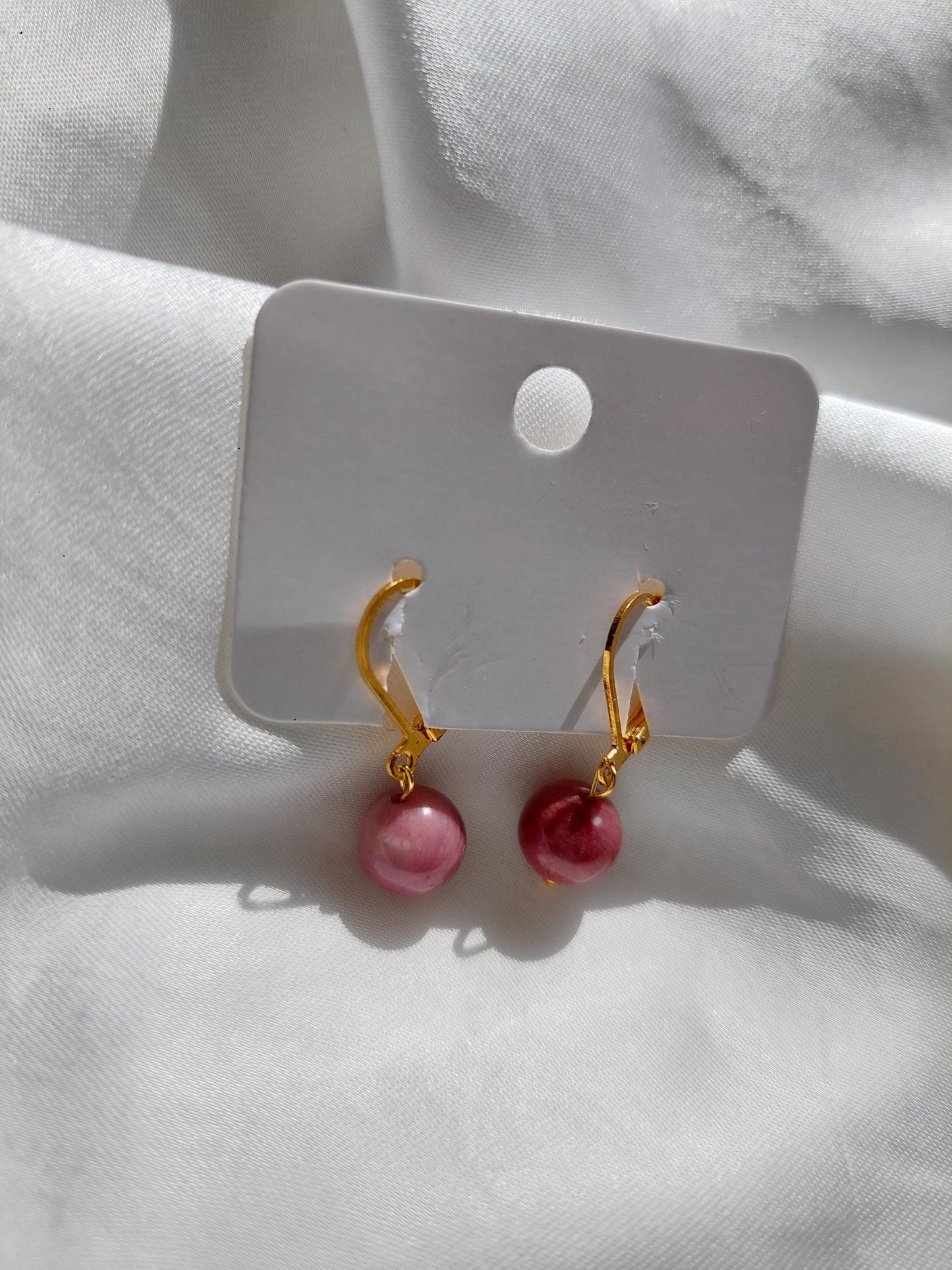 Grün Pinke Edelstein Ohrringe Gold | Minimalistische Creolen | Edelstahl Vergoldet | Natürlicher Schmuck | Geschenk für Sie