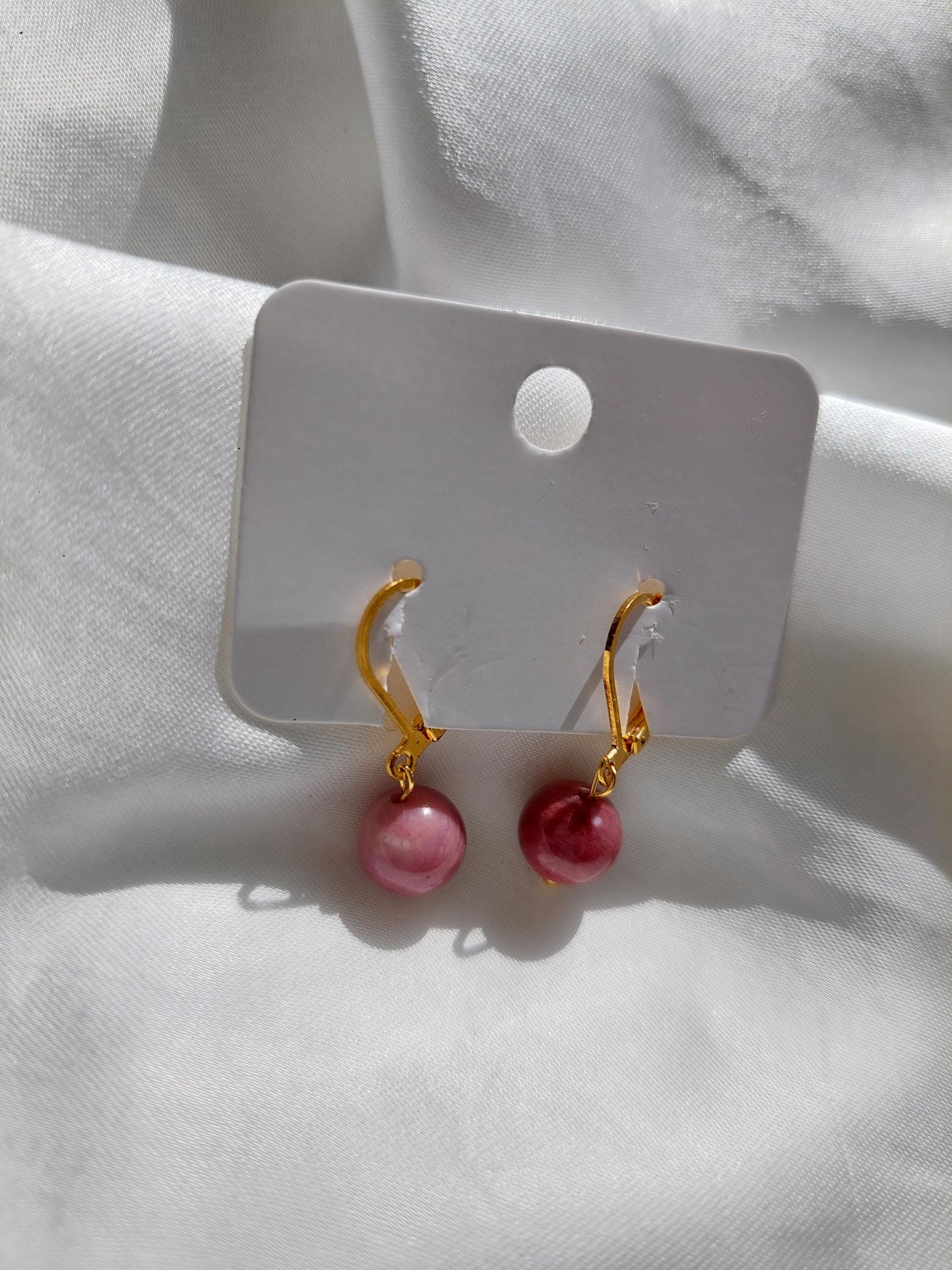 Grün Pinke Edelstein Ohrringe Gold | Minimalistische Creolen | Edelstahl Vergoldet | Natürlicher Schmuck | Geschenk für Sie