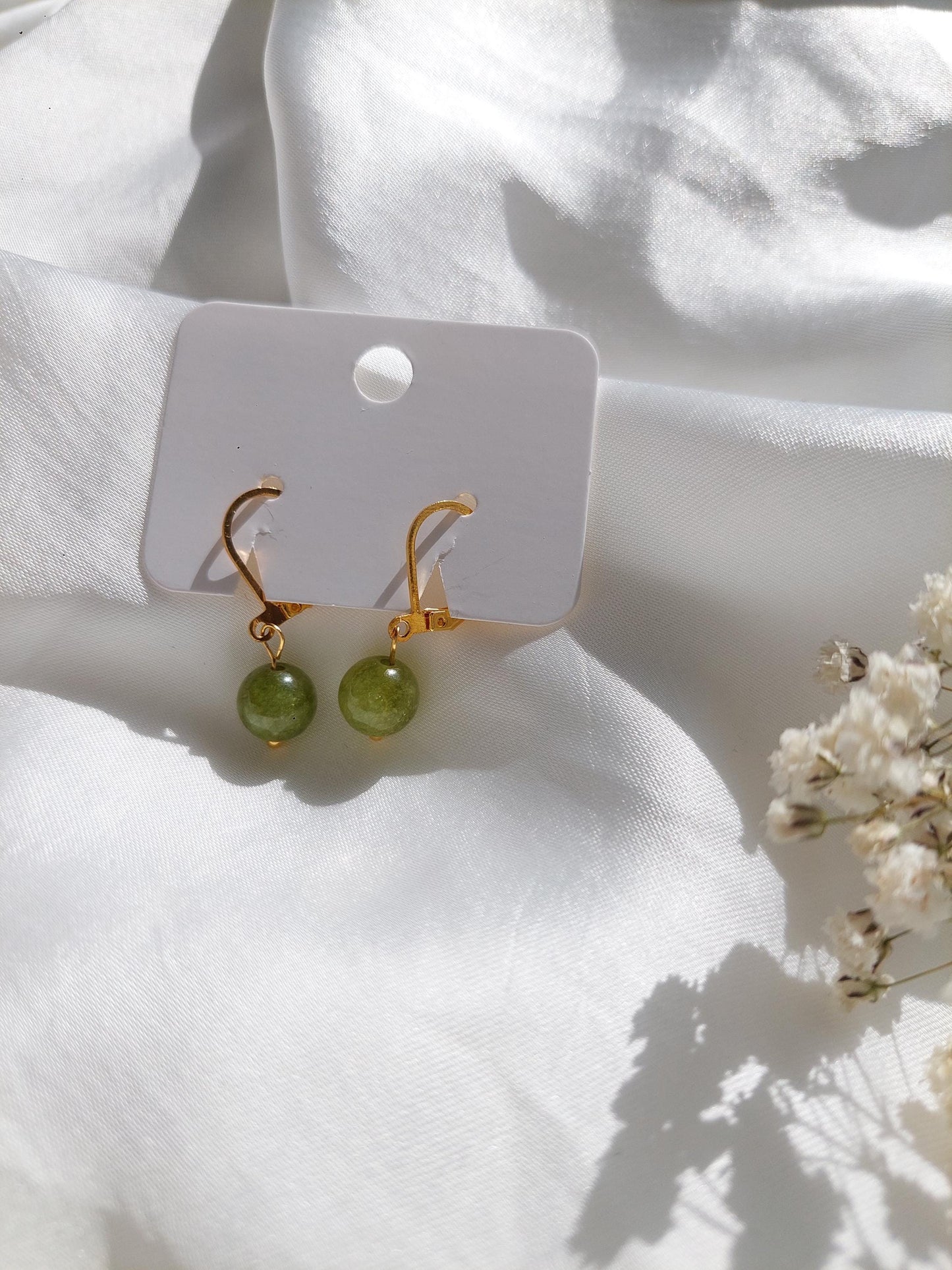 Grün Pinke Edelstein Ohrringe Gold | Minimalistische Creolen | Edelstahl Vergoldet | Natürlicher Schmuck | Geschenk für Sie
