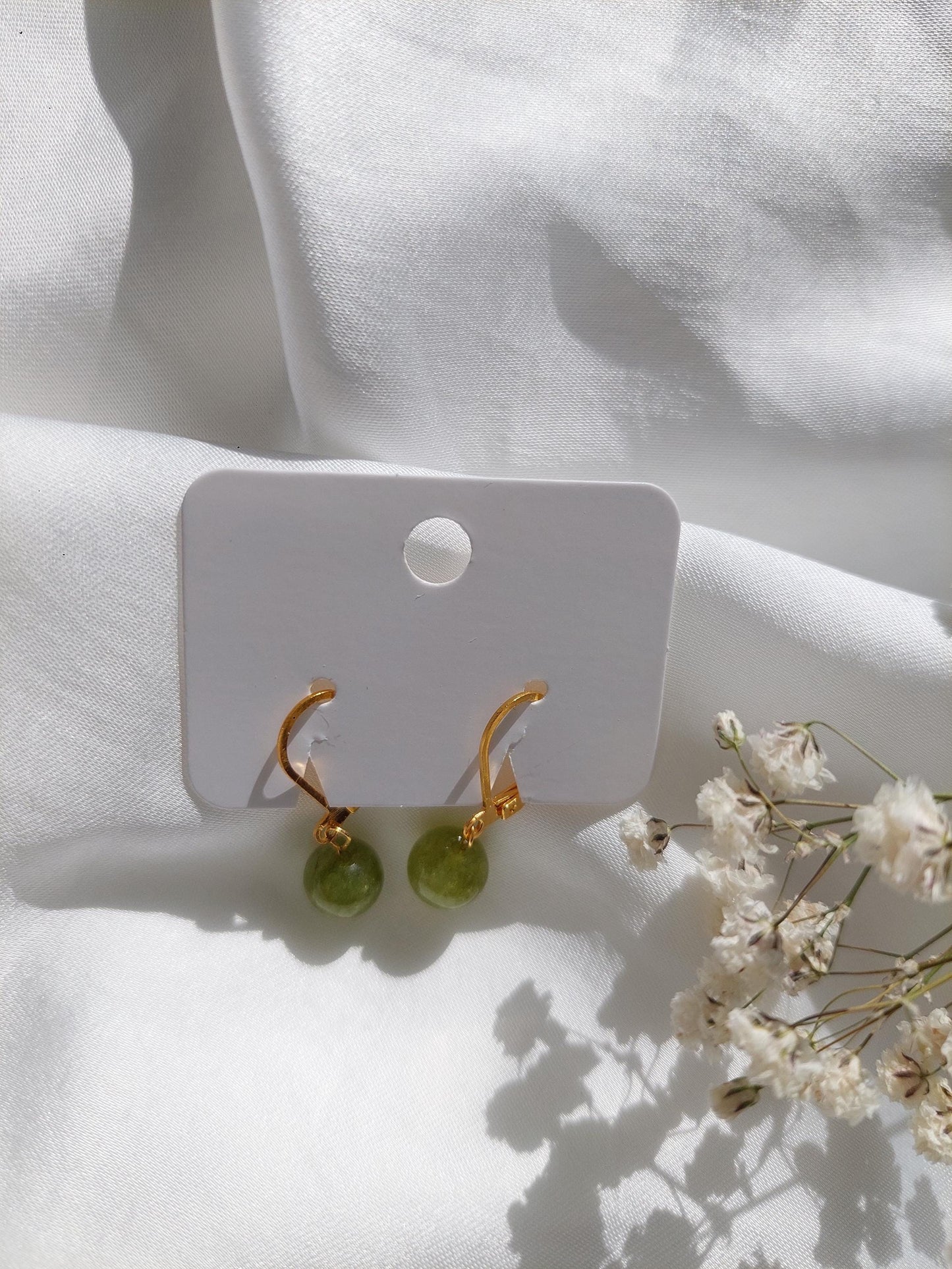 Grün Pinke Edelstein Ohrringe Gold | Minimalistische Creolen | Edelstahl Vergoldet | Natürlicher Schmuck | Geschenk für Sie