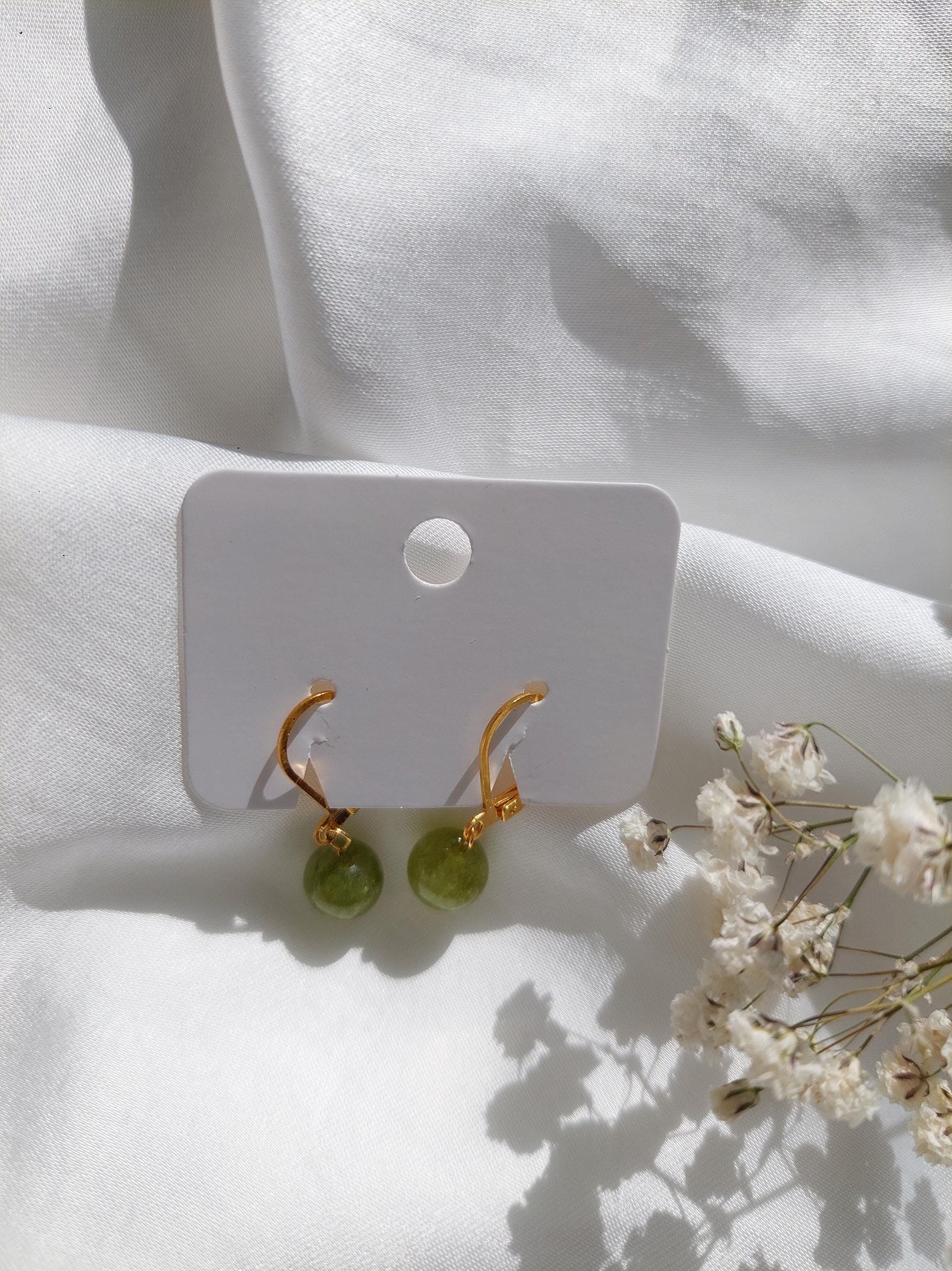 Grün Pinke Edelstein Ohrringe Gold | Minimalistische Creolen | Edelstahl Vergoldet | Natürlicher Schmuck | Geschenk für Sie