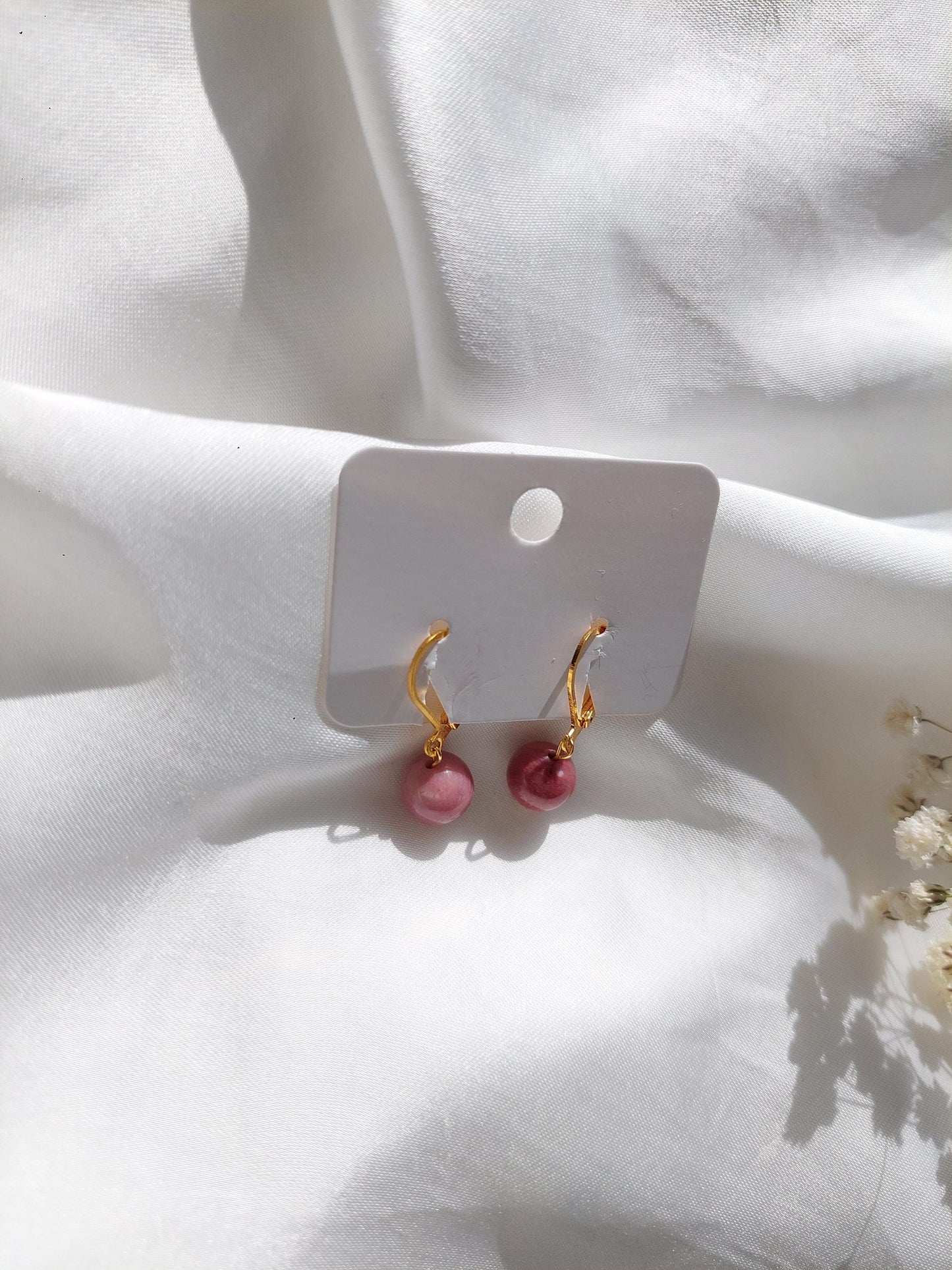 Grün Pinke Edelstein Ohrringe Gold | Minimalistische Creolen | Edelstahl Vergoldet | Natürlicher Schmuck | Geschenk für Sie