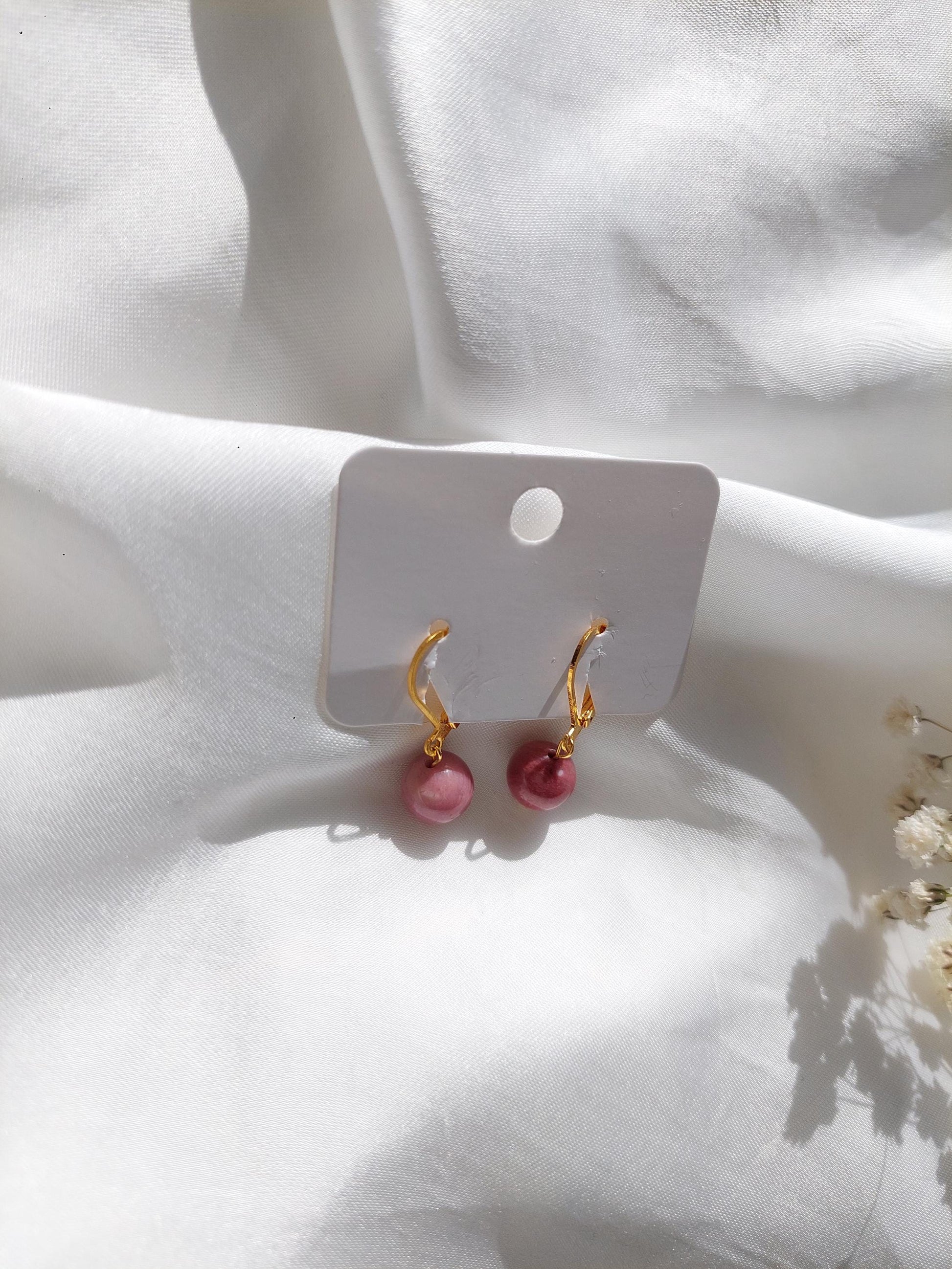 Grün Pinke Edelstein Ohrringe Gold | Minimalistische Creolen | Edelstahl Vergoldet | Natürlicher Schmuck | Geschenk für Sie
