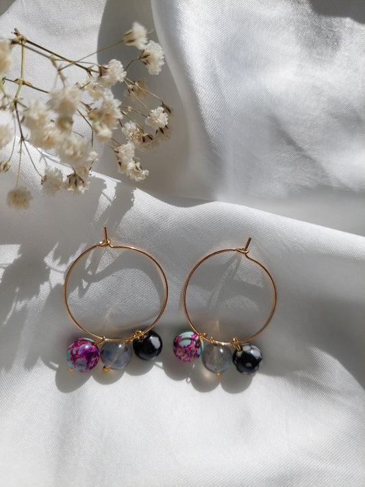 Bunte Blumen Ohrringe Gold | Verspielte Statement Earrings | Edelstahl Vergoldet | Sommer Schmuck | Farbige Perlen Ohrringe | Boho Style