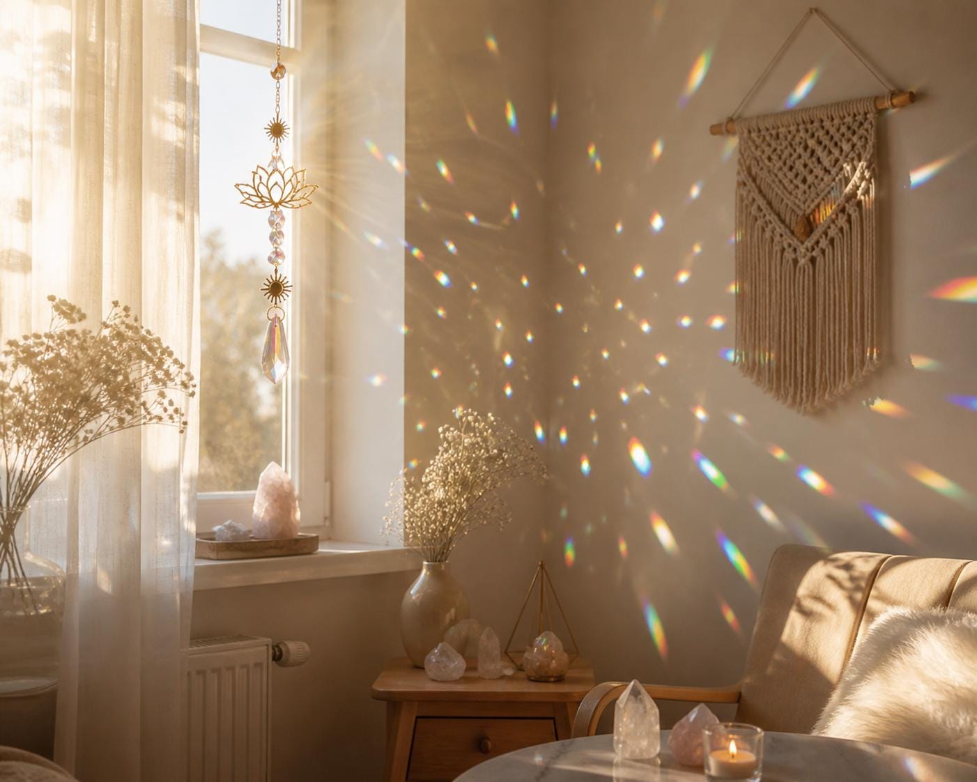 Lotus Suncatcher Gold oder Silber – Kristall Lichtfänger mit Regenbogen Effekt – Spirituelle Fenster Deko, Sonnenfänger für positive Energie