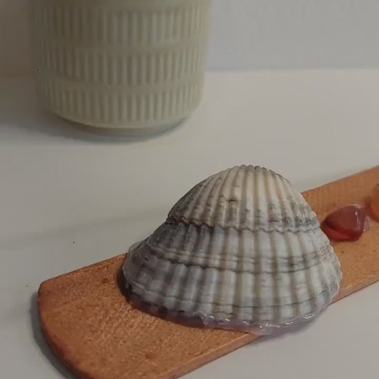 Handgemachter Räucherstäbchenhalter mit Muscheln & Chakra Edelsteinen – Boho Deko, Meditation, Yoga Zubehör, spirituelles Geschenk