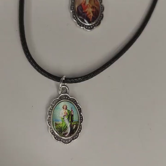 Religiöse Halskette mit Heiligen Anhänger – Maria / Jesus Kette Lederoptik - Christian - Boho - Spirituality - Prayer - Glaube -