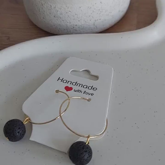 Creolen mit Lavaperlen & Achat | Edelstahl vergoldet | Boho Ohrringe | Edelstein Schmuck | Handmade | Statement Perlenohrringe | Hochzeit