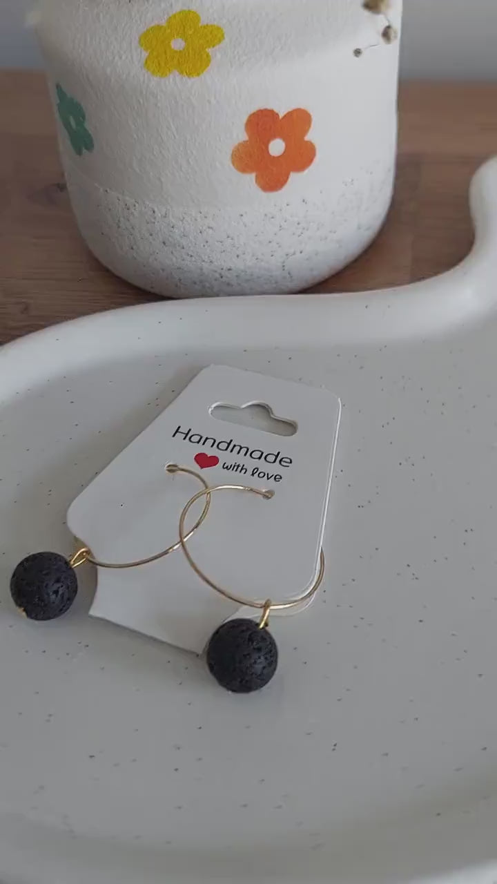 Creolen mit Lavaperlen & Achat | Edelstahl vergoldet | Boho Ohrringe | Edelstein Schmuck | Handmade | Statement Perlenohrringe | Hochzeit