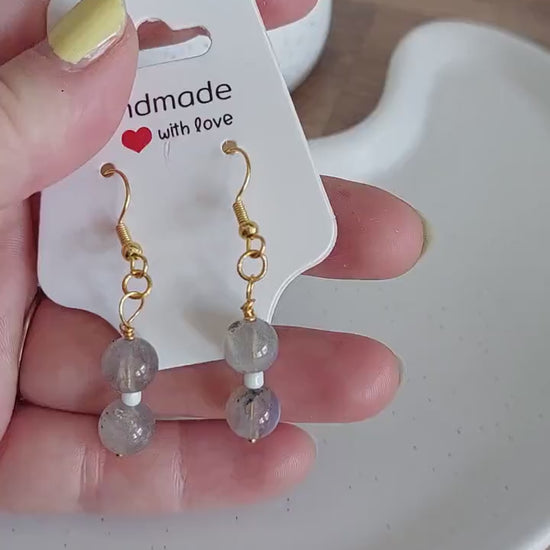 Vergoldete Hängeohrringe mit Lava & Unakit | Boho Edelstein Ohrringe | Edelstahl Gold | Handmade Schmuck | Statement Ohrhänger | für Sie